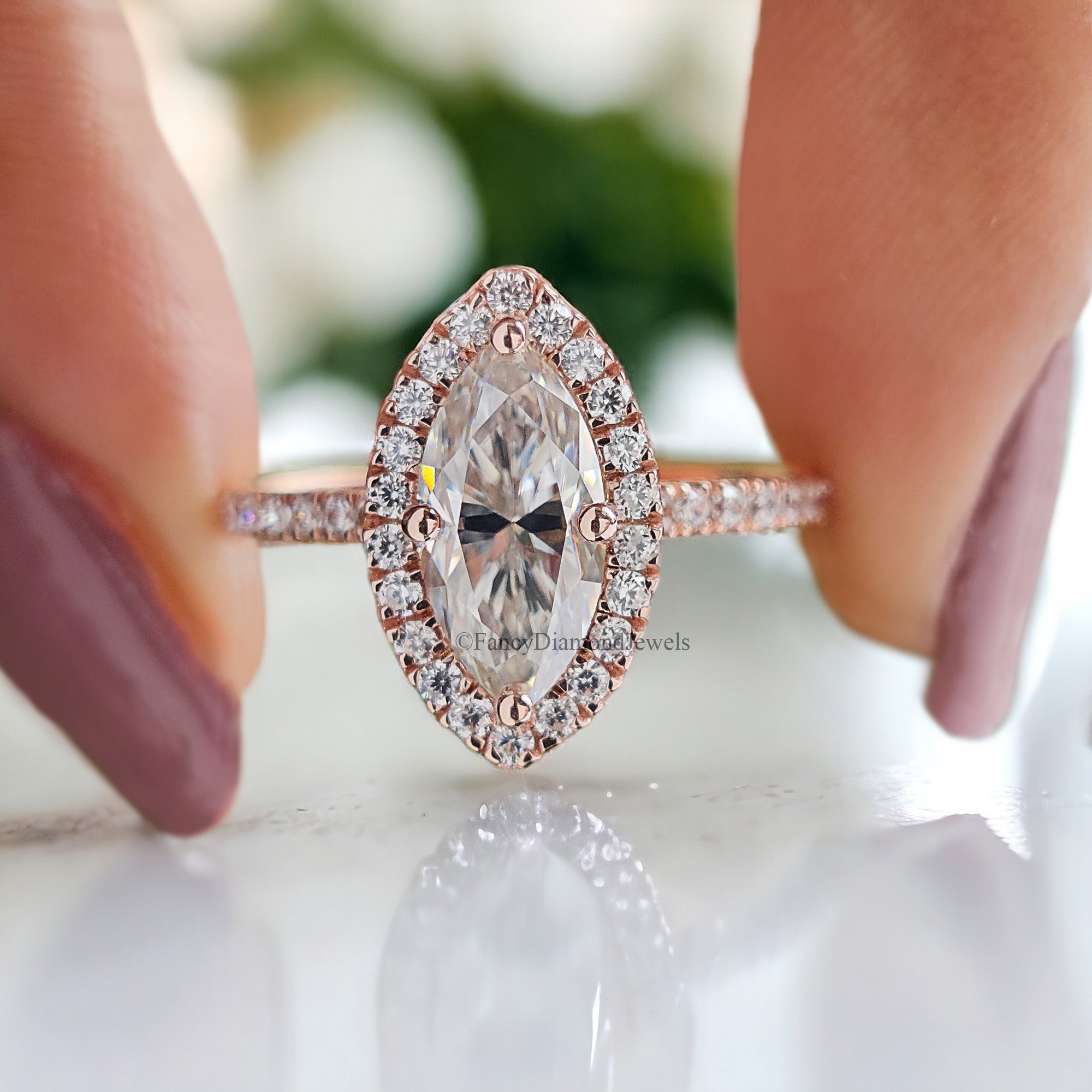 Halo Wedding Ring 1.00 CT Marquise Cut Moissanite Engagement Micro Set Ring Anniversary Ring For Women Customized Ring Bridal Ring FD207