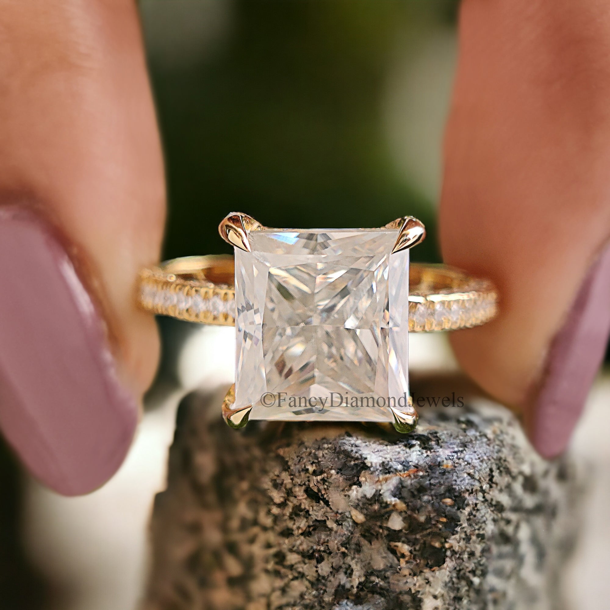 Hidden Halo Ring 3.00 CT Princess Moissanite Engagement Ring Three Row Pave Set Ring Women Wedding Ring Anniversary Gift Ring For Her FD214