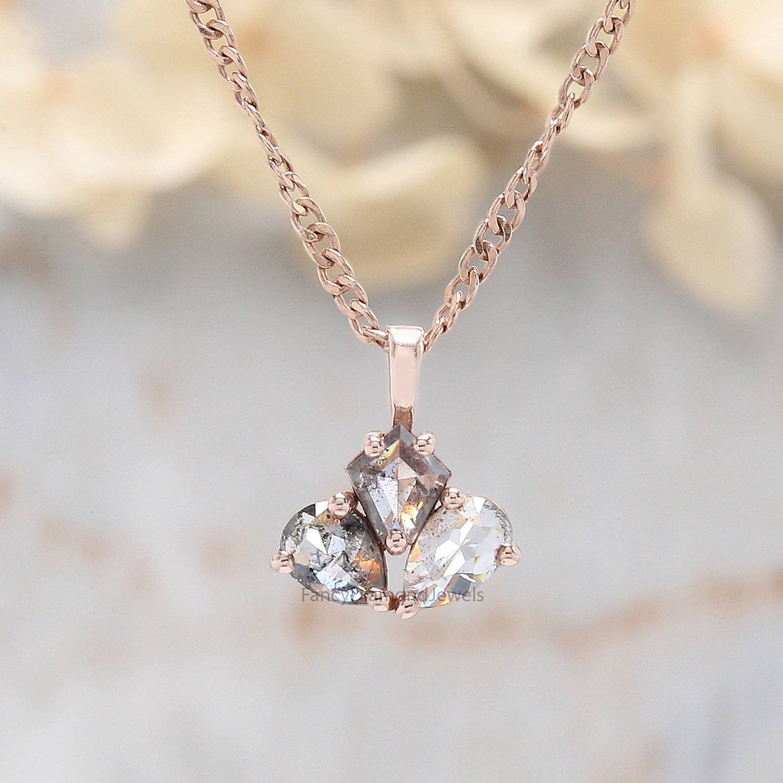 Mix Shape Salt And Pepper Diamond Pendant, Unique Diamond Pendant, Salt And Pepper Diamond Pendant, Dangling Diamond Pendant, KDL1972