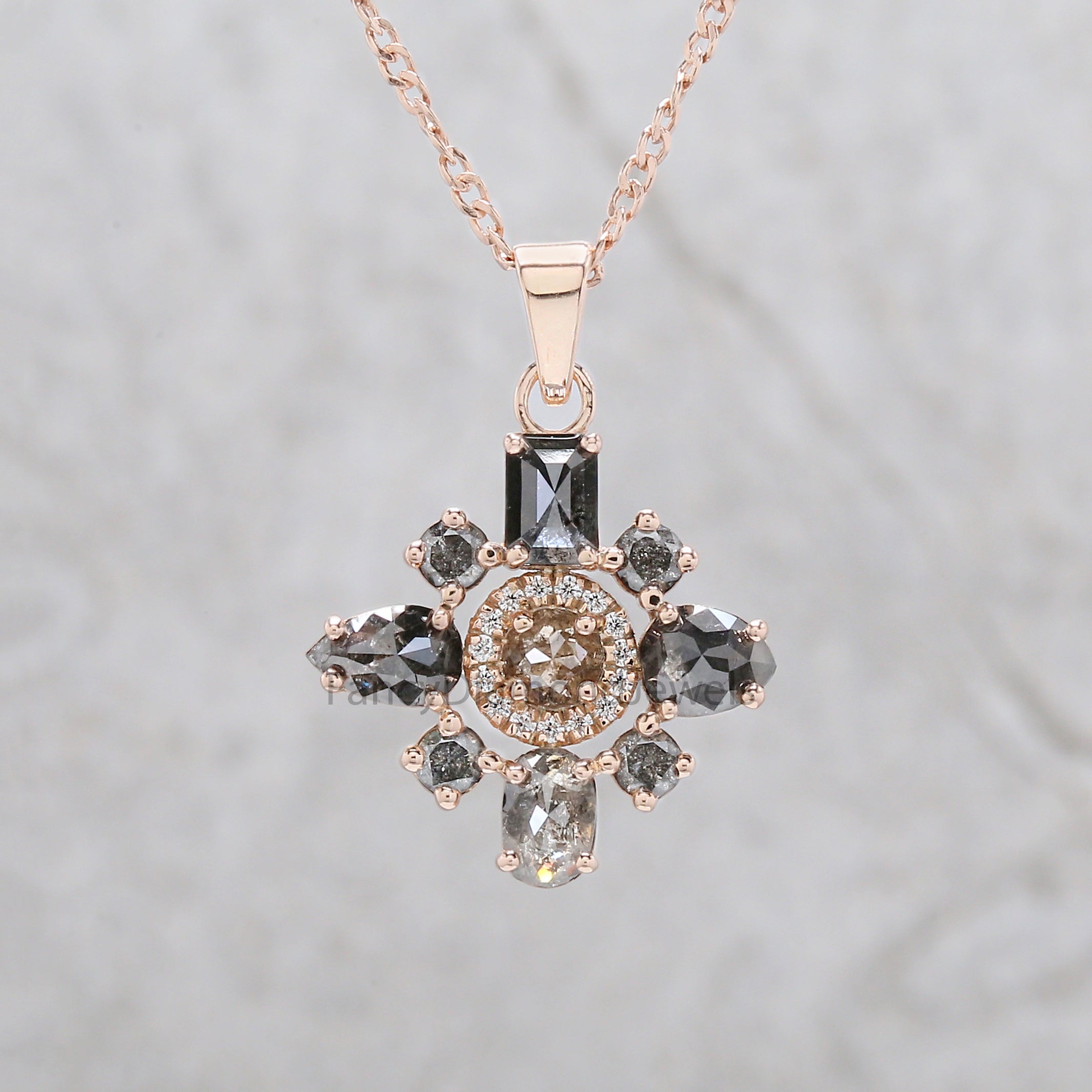 Mix Shape Salt And Pepper Diamond Pendant, Unique Diamond Pendant, Salt And Pepper Mix Shape Diamond Pendant, Dangling Pendant, KDN1485