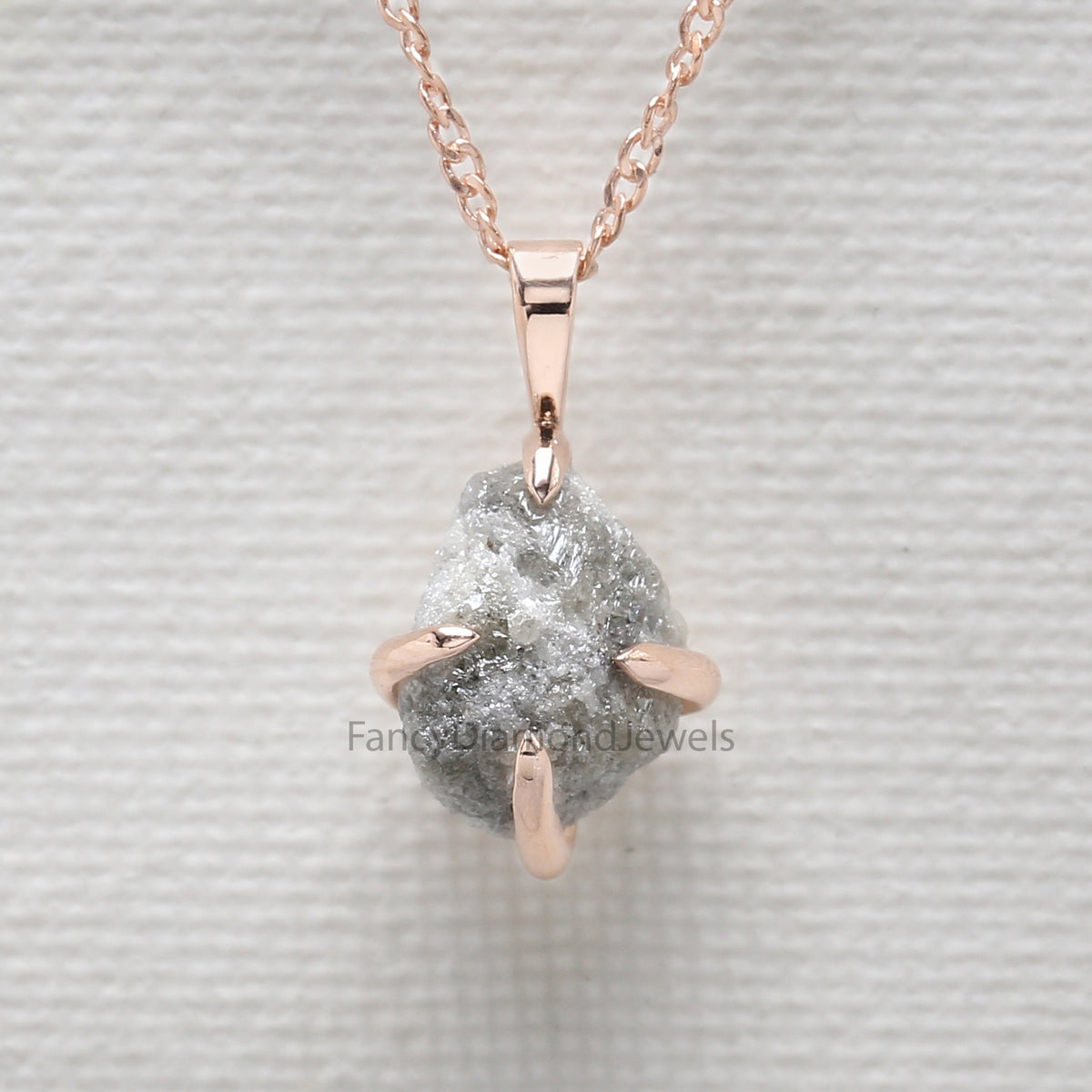 Rough Grey Color Diamond Pendant 5.68 Ct 11.98 MM Uncut Diamond Pendant 14K Solid Rose Gold Silver Engagement Pendant Gift For Her QL2637