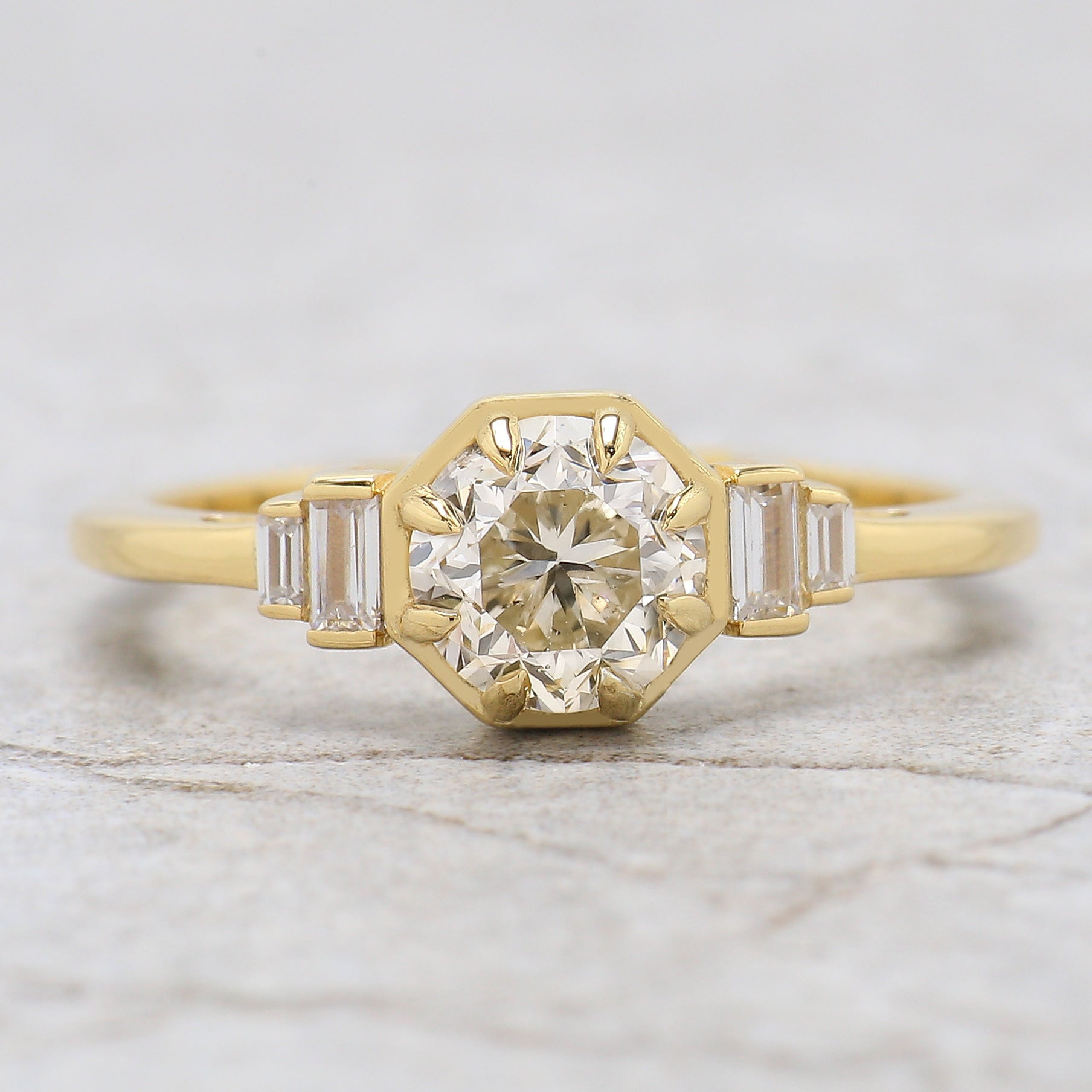 Round White-J Color Diamond Ring 1.04 Ct 6.14 MM Round Shape Diamond Wedding Ring Baguette Diamond Ring Engagement Ring Gift For Her KDL2618