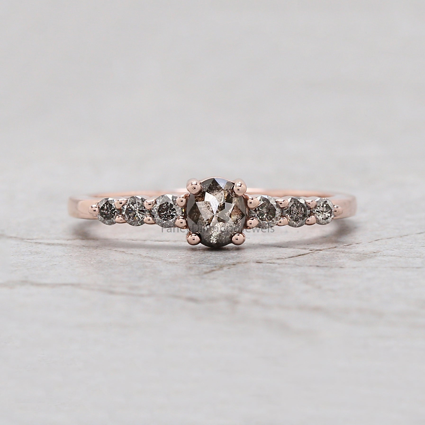 Oval Salt And Pepper Diamond Ring, Salt And Pepper Oval Diamond Engagement Ring, Oval Diamond Ring, Oval Cut Ring, Oval Shape Ring, KD1144