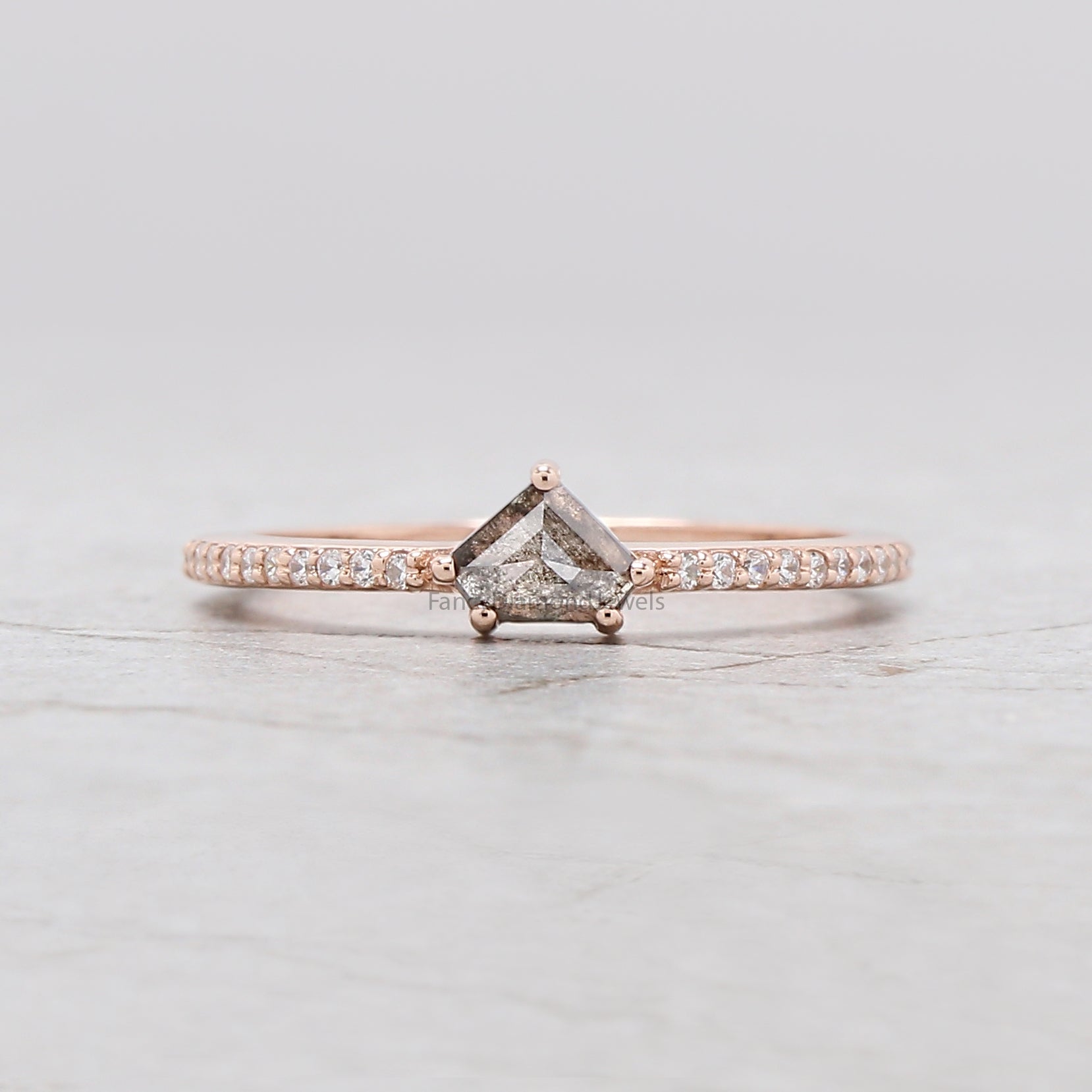 Shield Cut Salt And Pepper Diamond Ring 0.27 Ct 4.30 MM Pear Diamond Ring 14K Solid Rose Gold Shield Engagement Ring Gift For Her KD1174