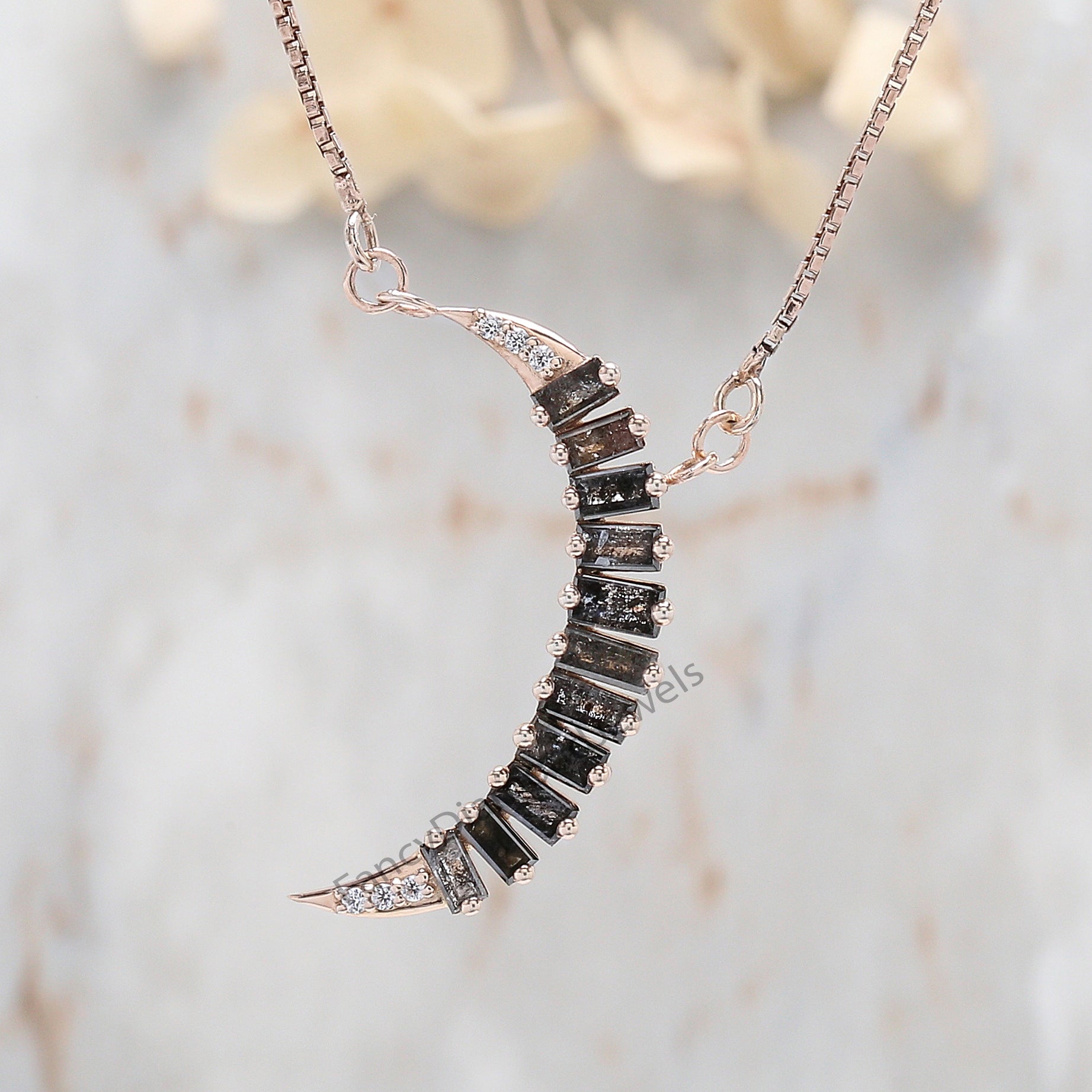 Baguette Salt And Pepper Diamond Pendant, Unique Diamond Pendant, Salt And Pepper Diamond Pendant, Baguette Shape Dangling Pendant, KDN1895