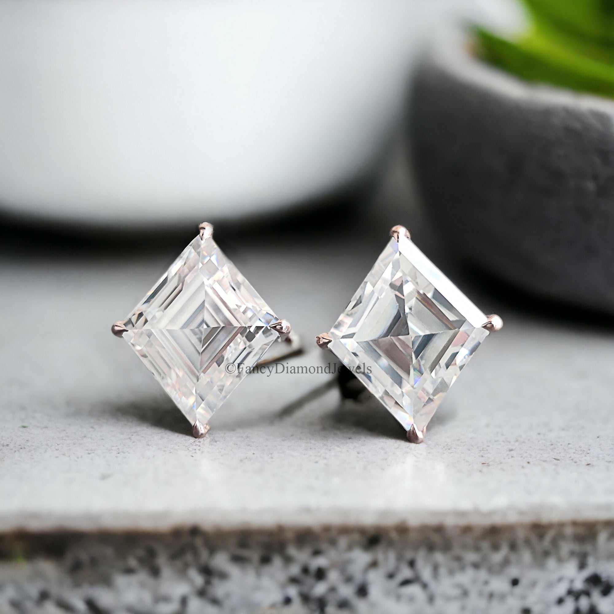Moissanite Stud Earrings Kite Cut Moissanite Wedding Earrings 3.40 TCW Colorless Moissanite Kite Screw Back Earrings Gift For Women FD217
