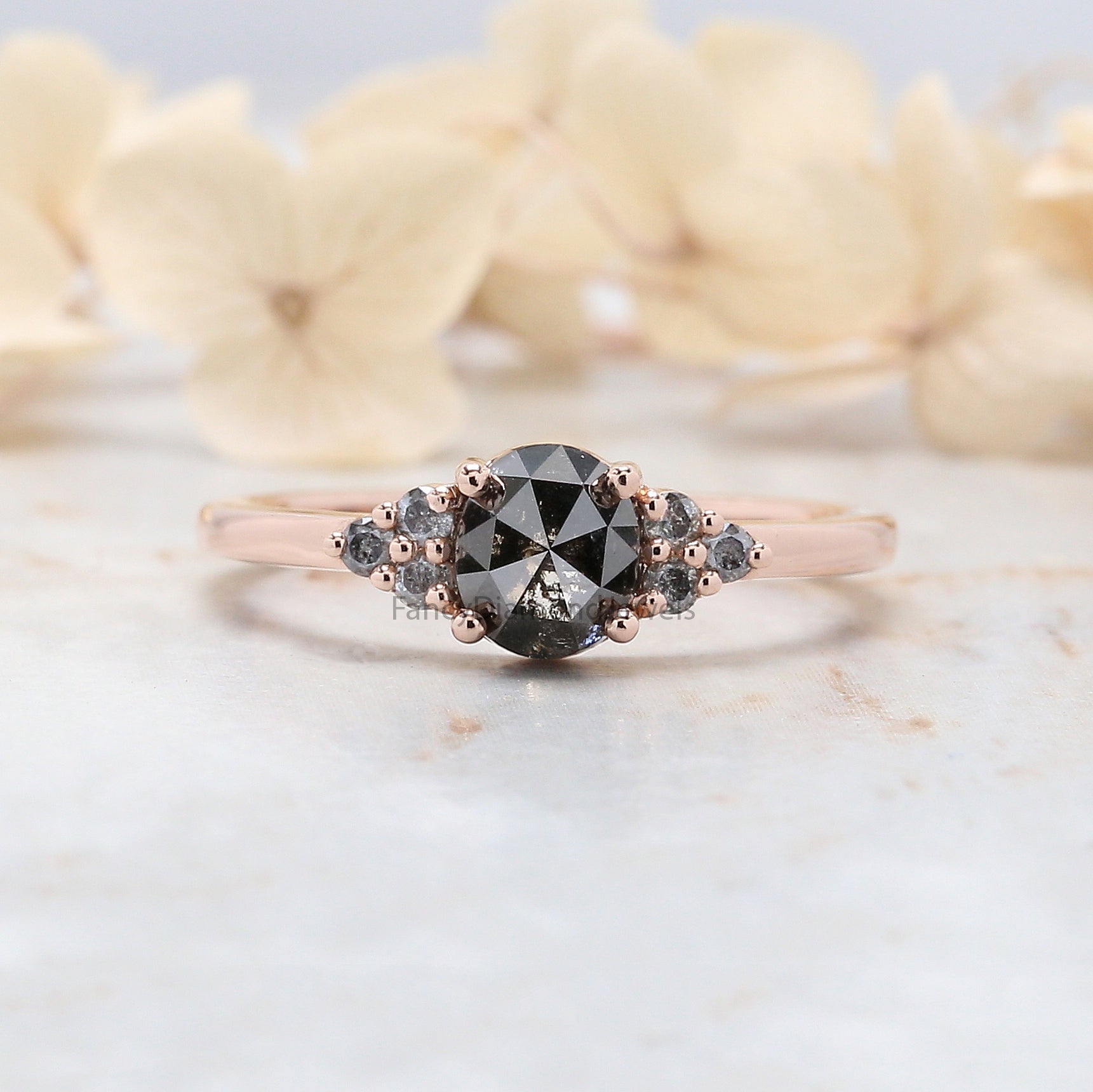 Oval Cut Salt And Pepper Diamond Ring 0.92 Ct 5.95 MM Oval Diamond Ring 14K Solid Rose Gold Silver Oval Engagement Ring Gift For Her QL3080