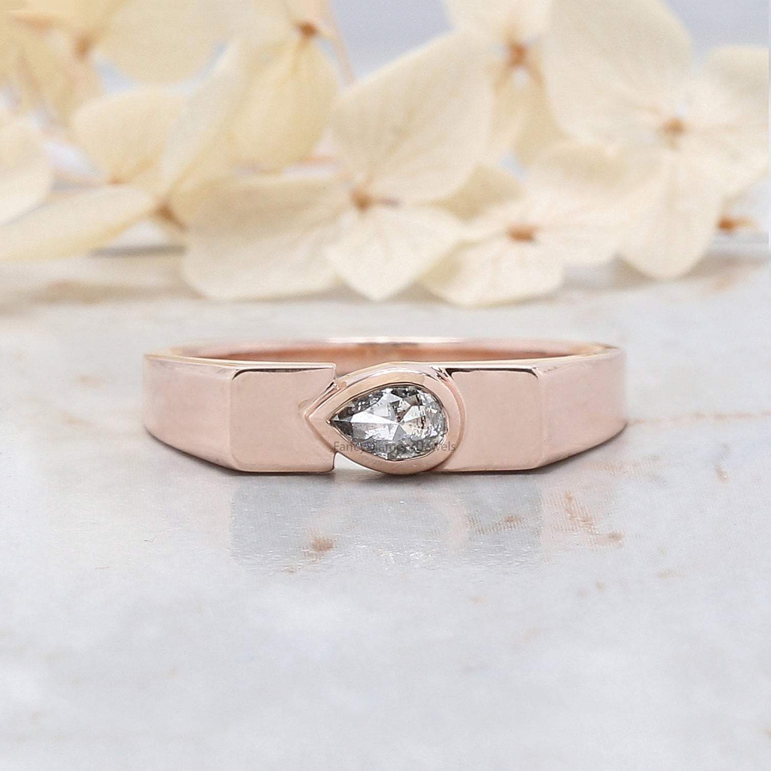 Pear Salt And Pepper Diamond Band, Salt And Pepper Pear Diamond Engagement Band, Pear Shape Diamond Band, Pear Cut Diamond Band, KD1186