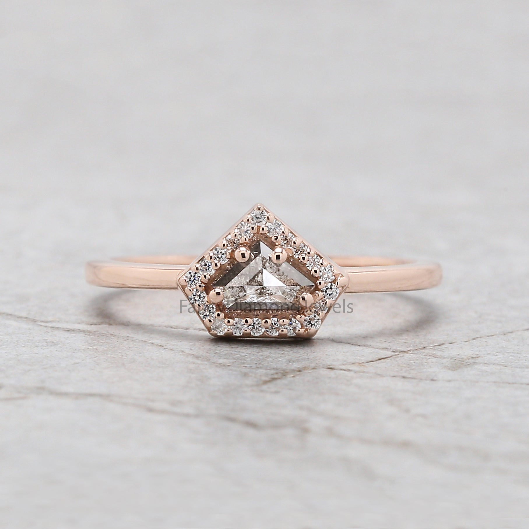 Shield salt and pepper Diamond Ring, Salt and pepper Shield Diamond Engagement Ring, Shield Diamond Ring, Halo Ring, Shield Ring, KD1122