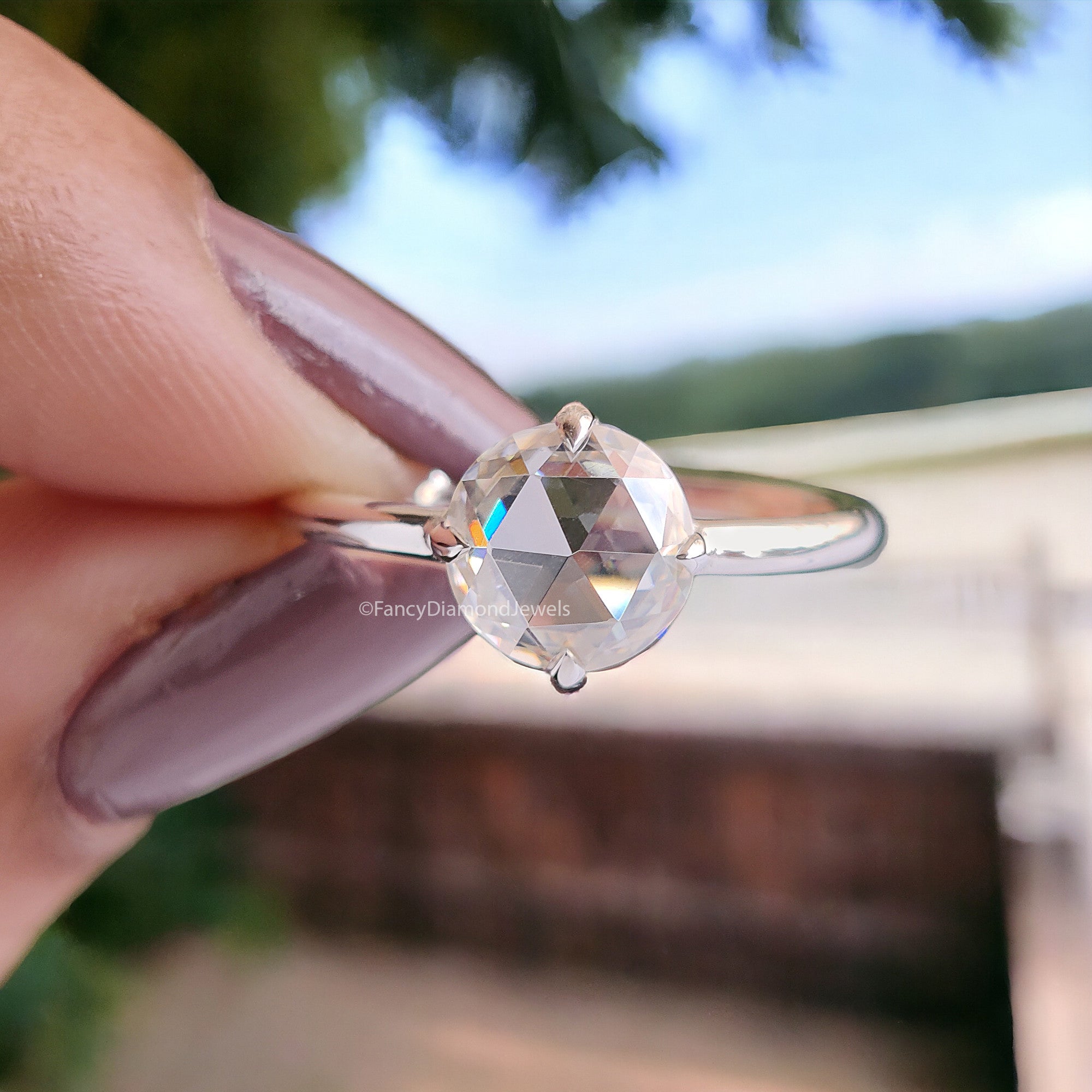 1.00 CT Round Rose Cut Colorless Moissanite Pointed Prong Simple Solitaire Engagement Ring Wedding Ring Anniversary Ring Bridal Ring FD22