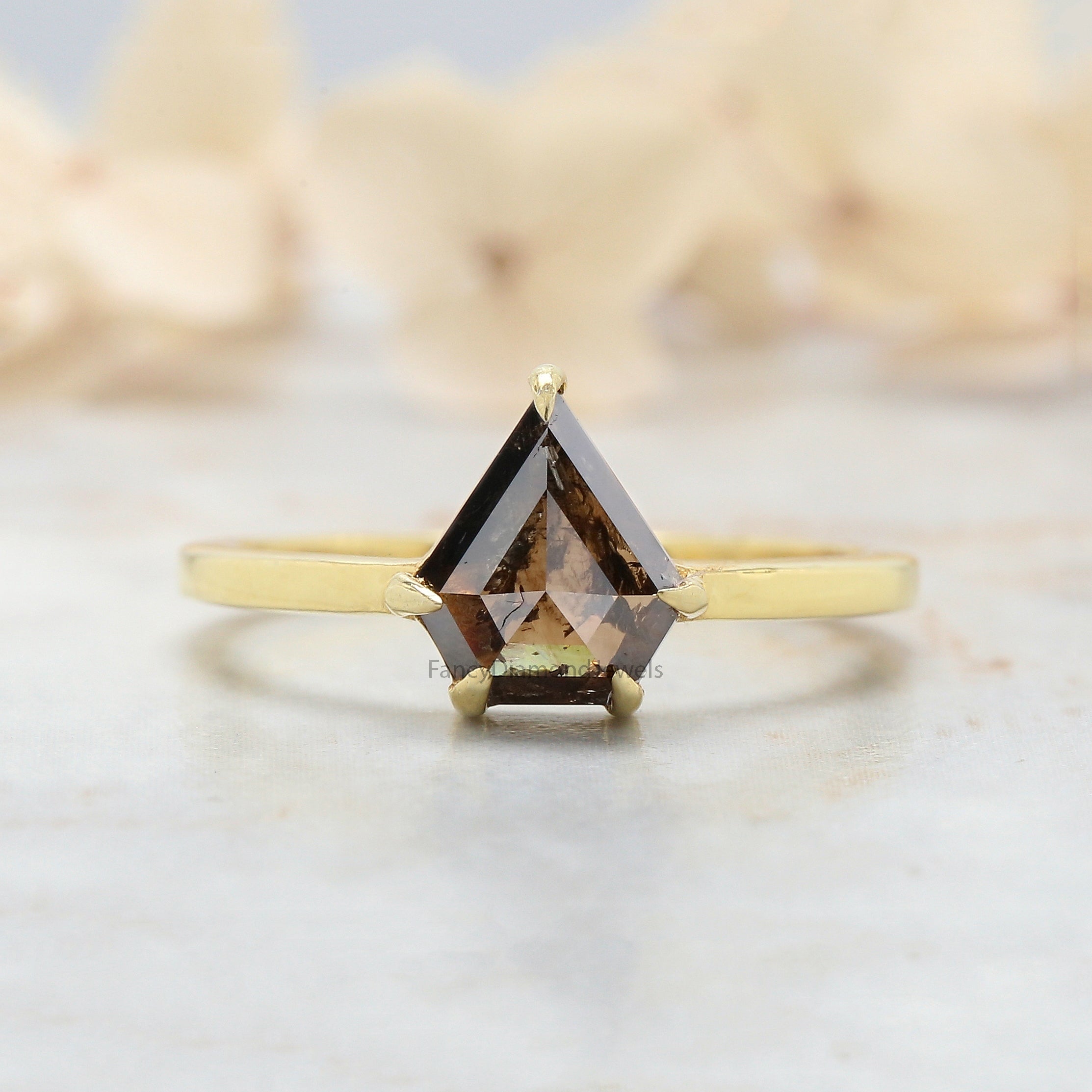Shield Brown Color Diamond Ring 1.39 Ct 8.60 MM Shield Cut Diamond Ring 14K Solid Yellow Gold Silver Engagement Ring Gift For Her QN8853