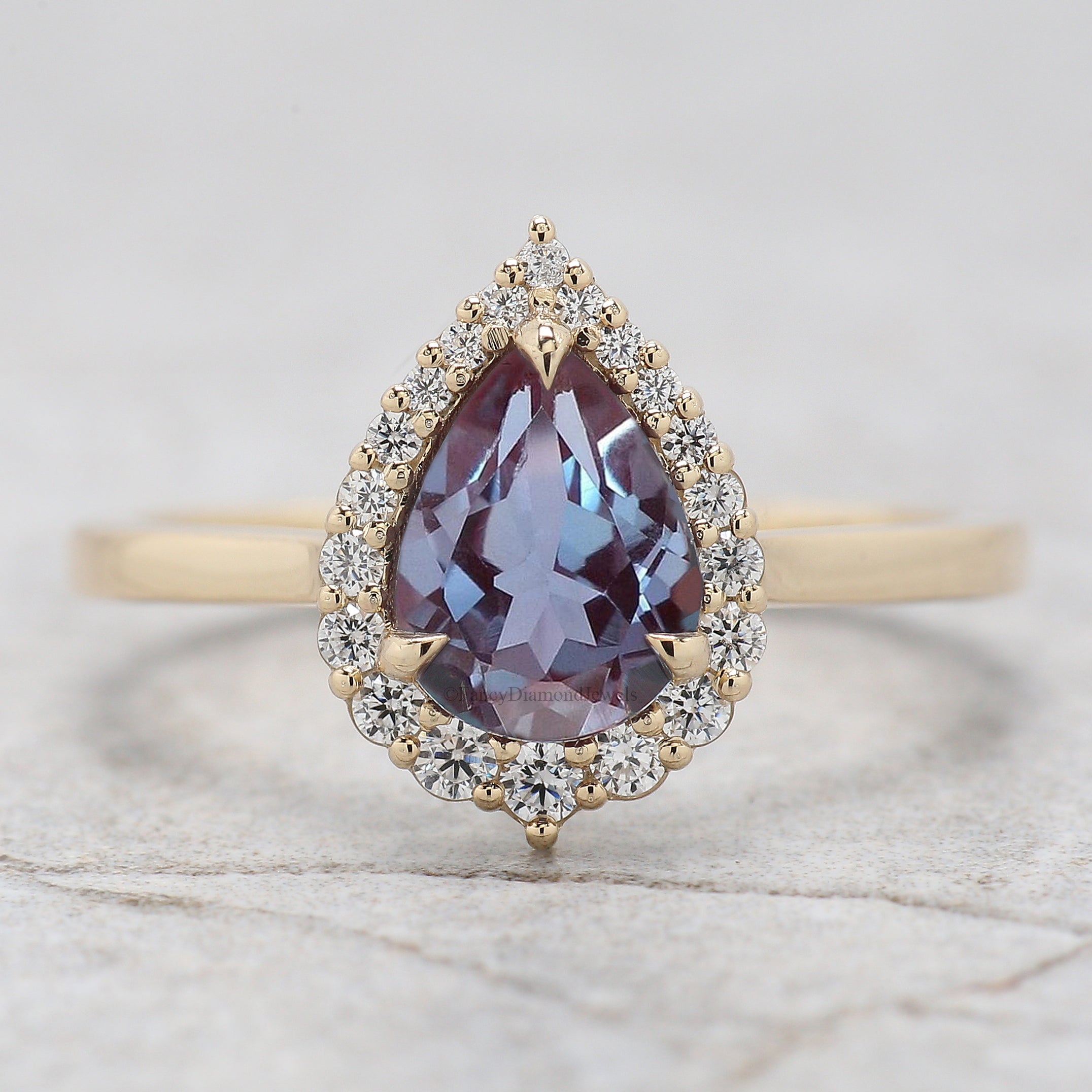 Vintage pear Alexandrite Engagement Ring 1.08 CT Pear Shaped Halo Set Ring For Her Anniversary Gift Ring unique wedding ring For women FD460