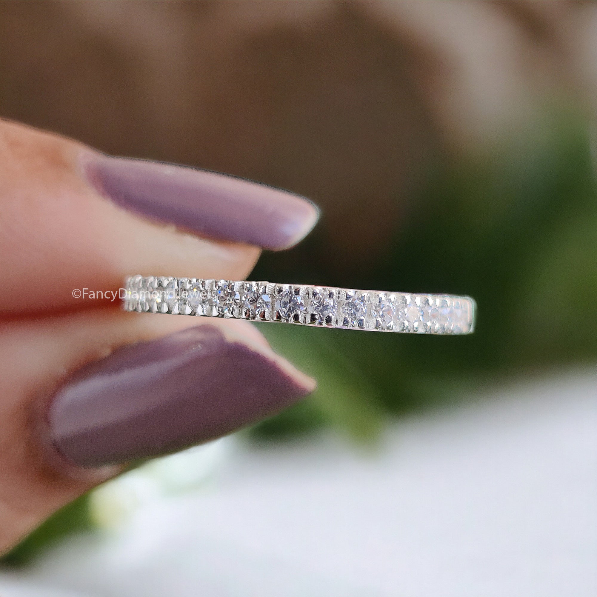 Round Brilliant Cut Colorless Moissanite Band 1.50/1.70/2.0 MM Eternity Wedding Band Half Eternity Anniversary Gift for Her Bridal Band FD09