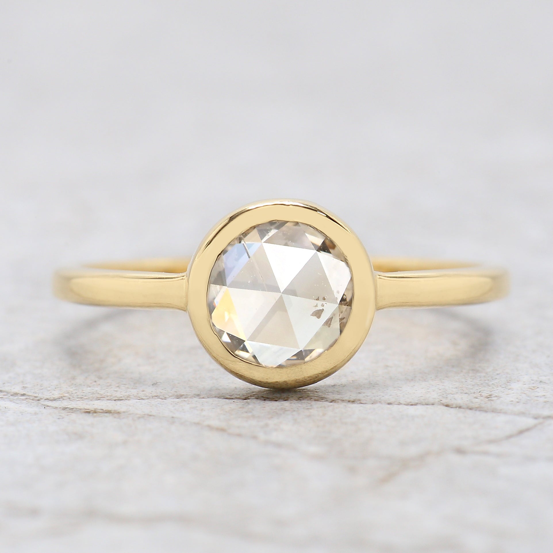 Round Rose Cut White-J Color Diamond Ring 1.12 Ct 6.39 MM Round Diamond Wedding Ring 14K Yellow Gold Engagement Ring Gift For Her KDL2624