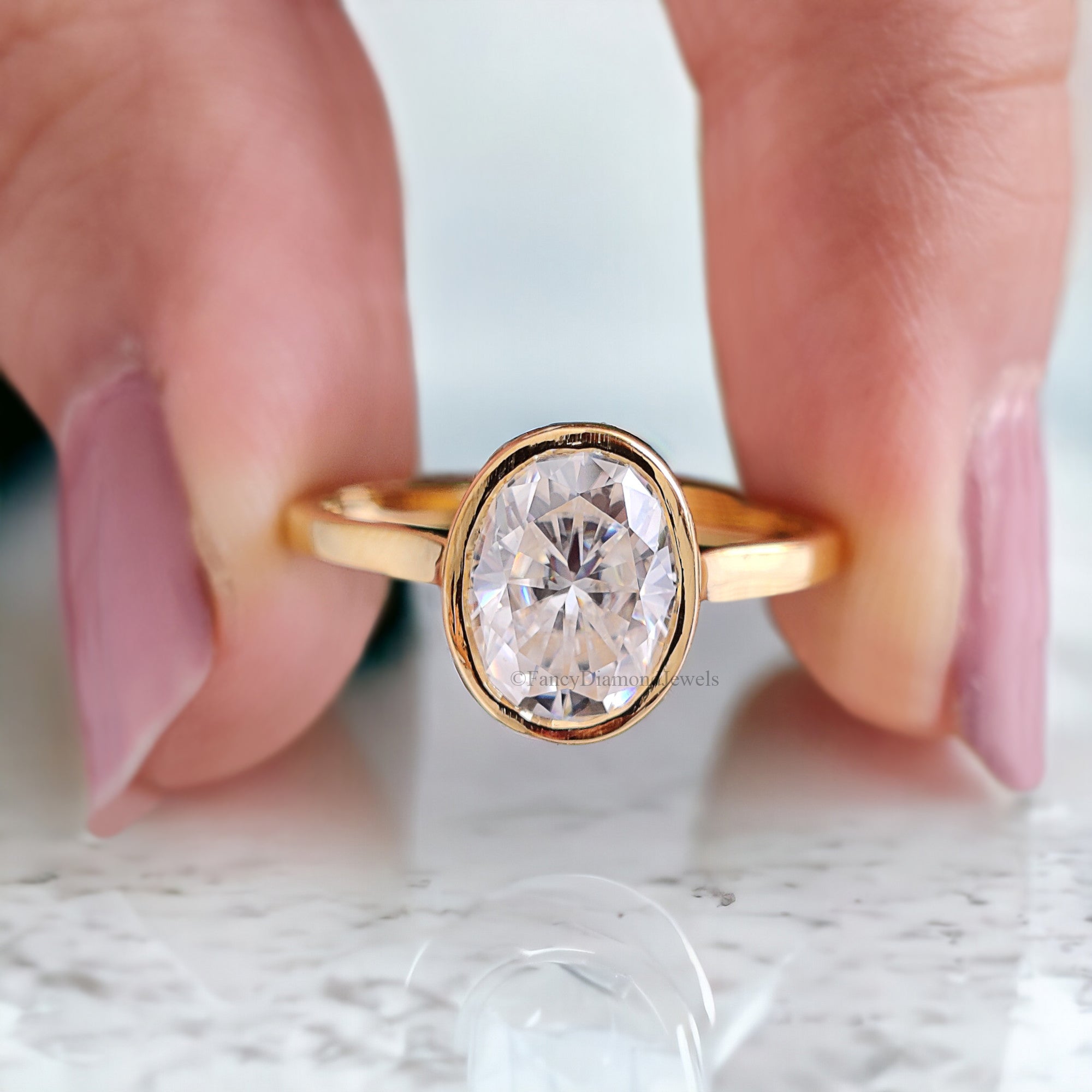 Oval Moissanite Bridesmaid Ring Colorless Moissanite Proposal Ring Bezel Set Anniversary Ring Solitaire Moissanite Engagement Ring FD138