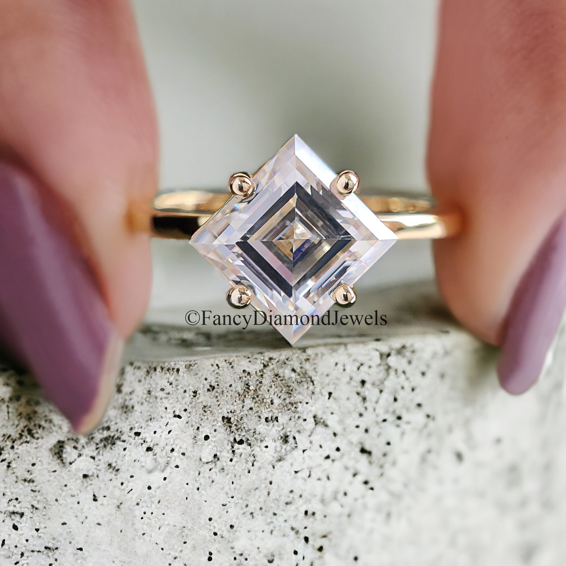 Kite 2.10 CT Lozenge Cut Near Colorless Moissanite Ring Prong Set Solitaire Engagement Ring Unique Wedding Ring Anniversary Gift FD99