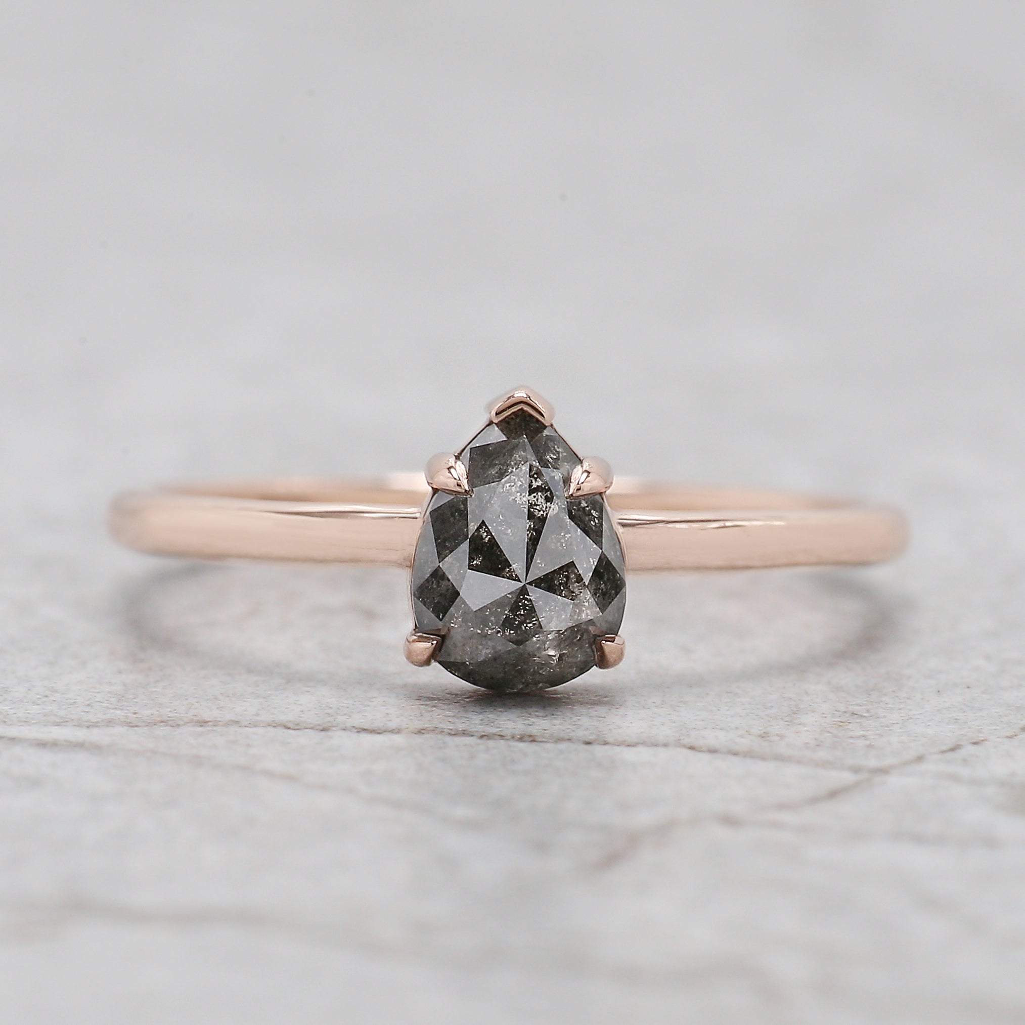 Pear Cut Salt And Pepper Diamond Ring 0.81 Ct 6.70 MM Pear Cut Diamond Ring 14K Solid Rose Gold Silver Engagement Ring Gift For Her KDL3352