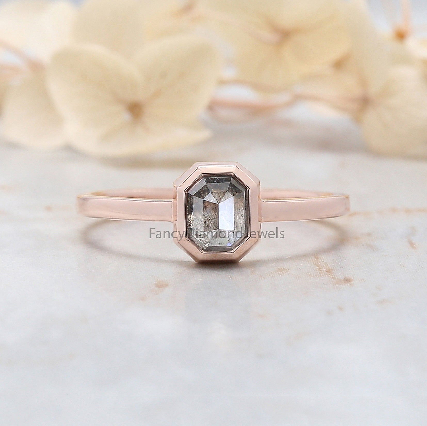 Emerald salt and pepper Diamond Ring, Salt and pepper Emerald Diamond Engagement Ring, Emerald Diamond Ring, Emerald Shape Ring, KD1147