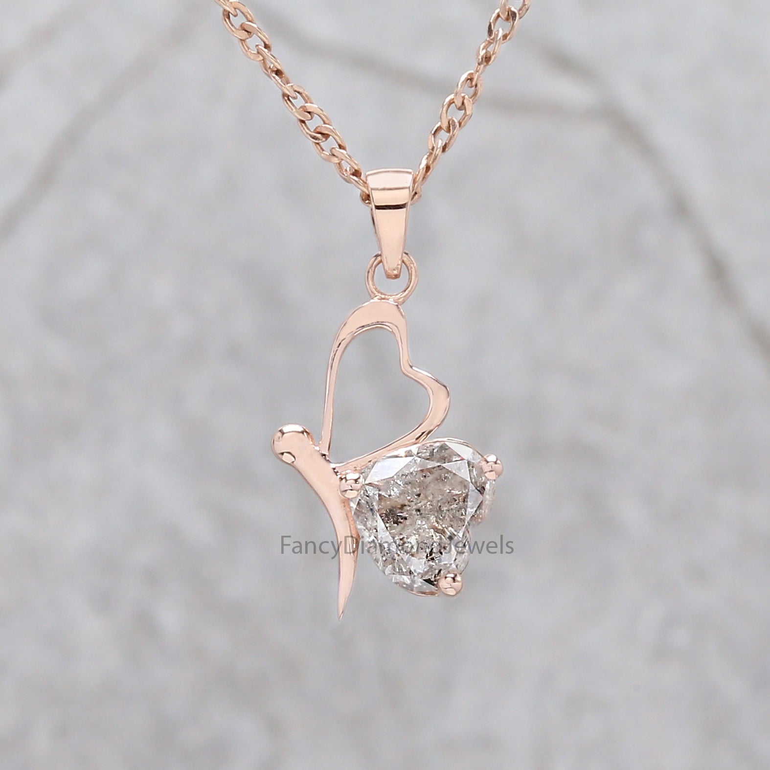 Heart Cut Salt And Pepper Diamond Pendant 1.15 Ct 6.20 MM Heart Diamond Pendant 14K Rose Gold Silver Engagement Pendant Gift For Her QL2571