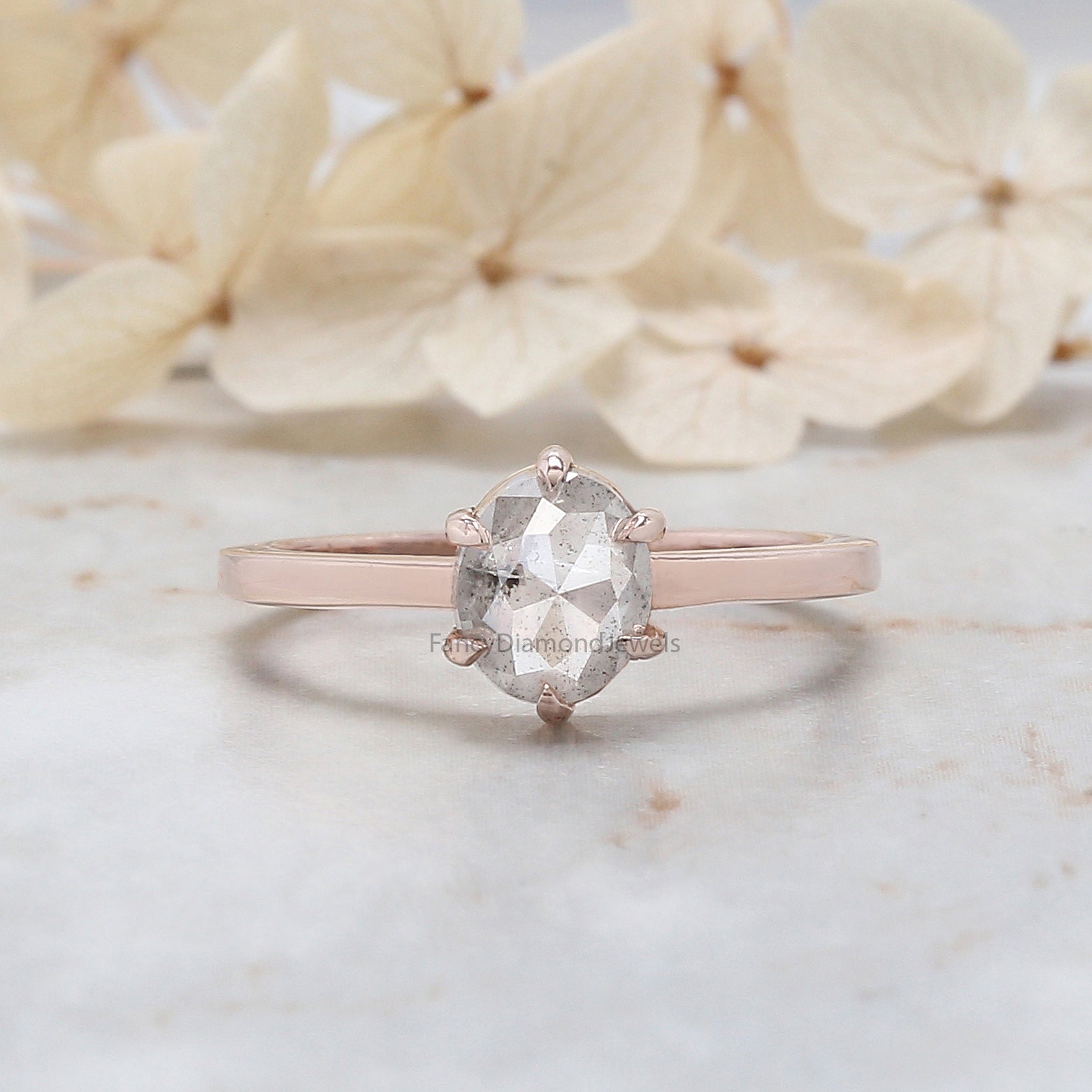 Oval Cut Salt And Pepper Diamond Ring 1.03 Ct 7.00 MM Oval Diamond Ring 14K Solid Rose Gold Silver Oval Engagement Ring Gift For Her QL1098