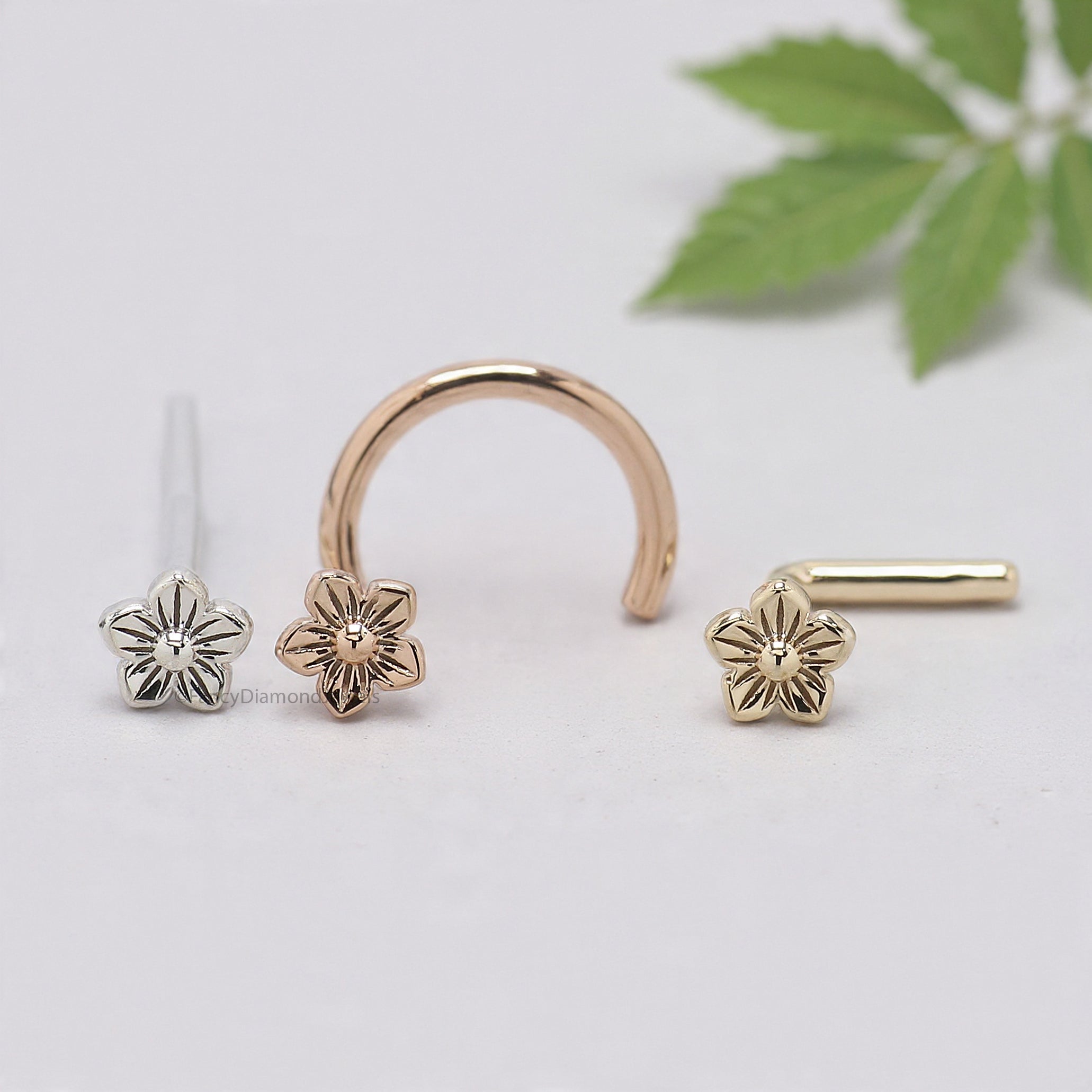 Flower Nose Stud Unique Nose Ring Flower Nose Piercing Gold Rose Gold Sterling Silver Nose Stud Small Tiny Nose Ring FD484