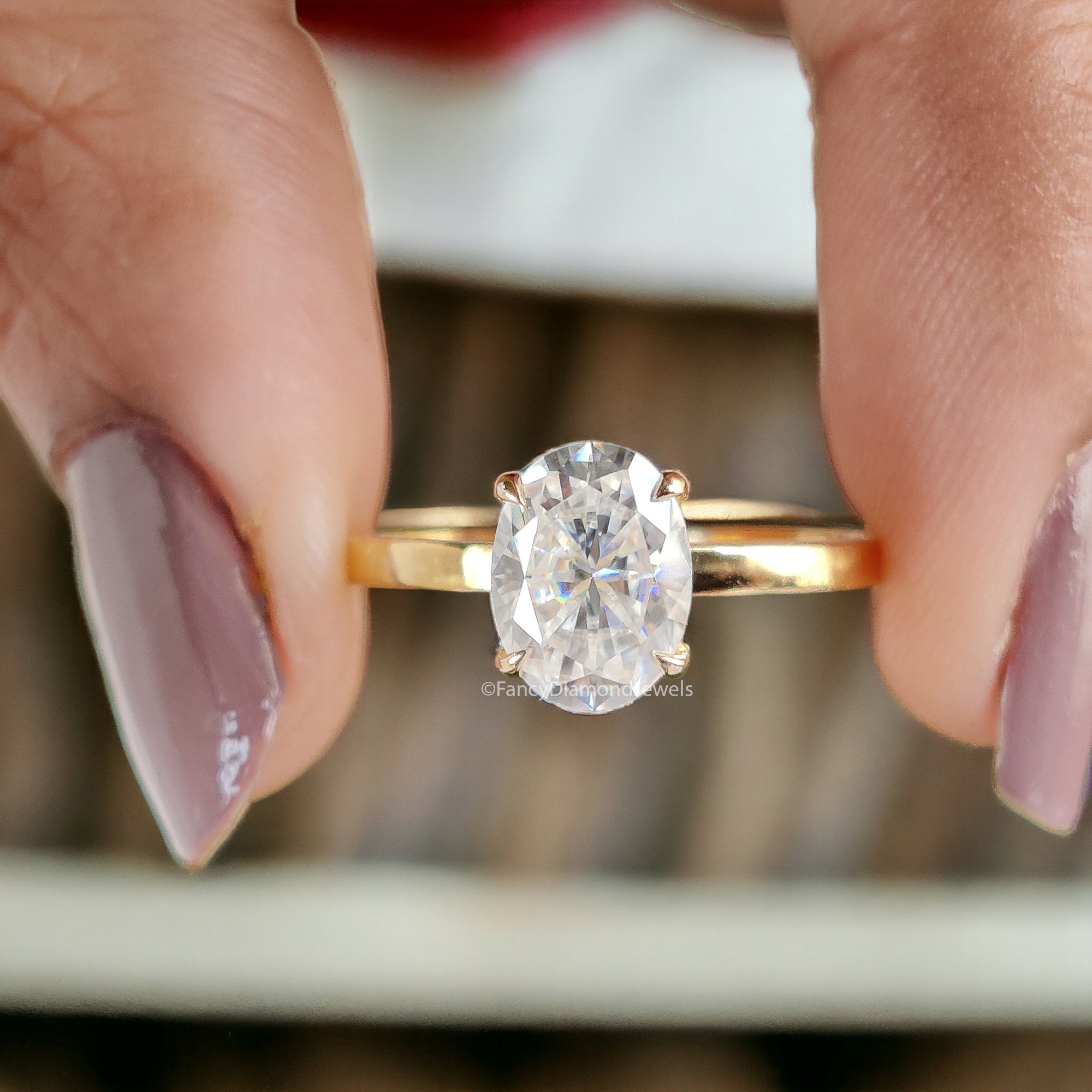 Beautiful Oval Shape Moissanite Ring Yellow Gold 10k/14k/18k 1.50 CT Oval Cut Ring Oval Wedding Engagement Ring Oval Colorless Ring FD15