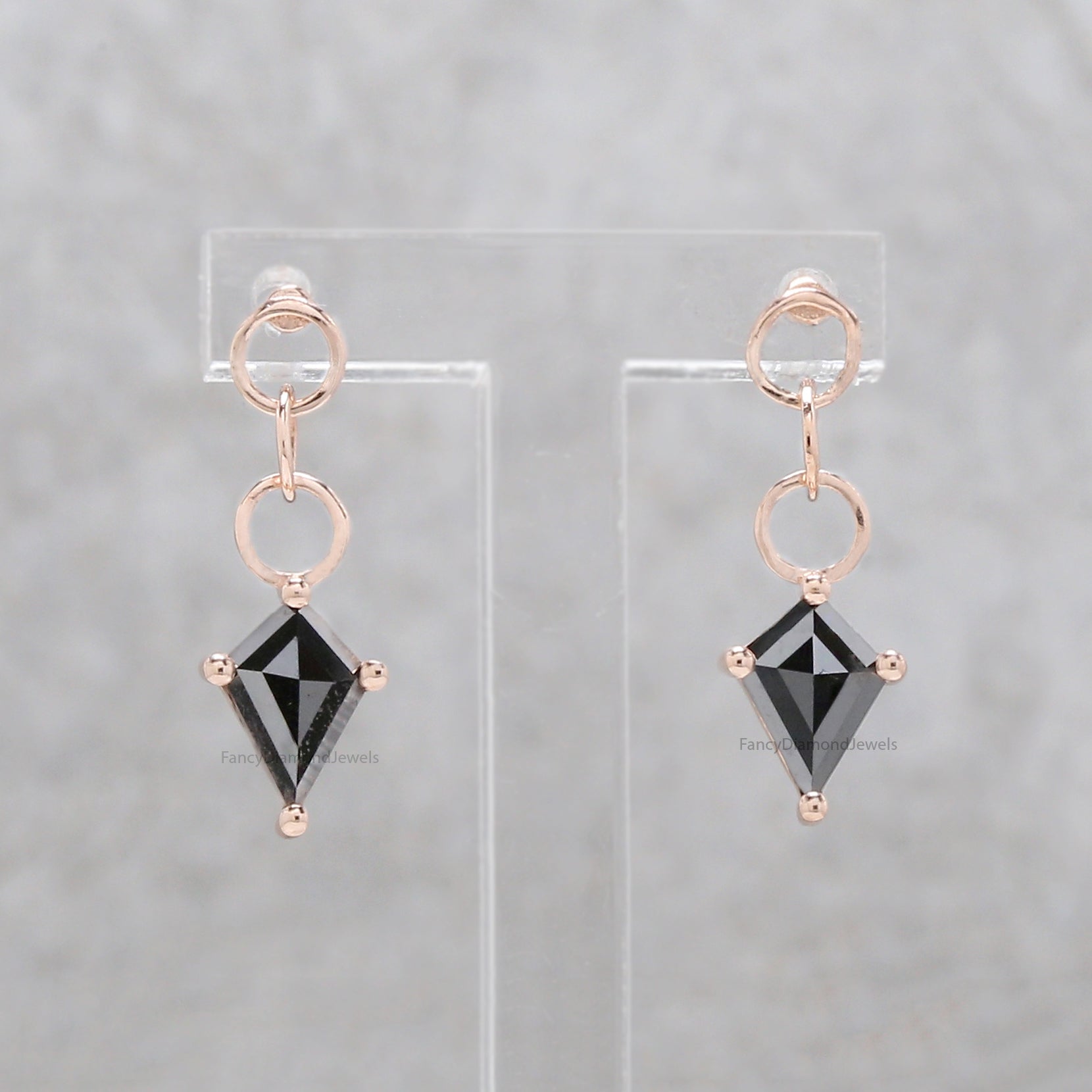 Kite Cut Black Color Diamond Earring 0.77 Ct 7.70 MM Kite Diamond Earring 14K Solid Rose Gold Silver Engagement Earring Gift For Her QN2276