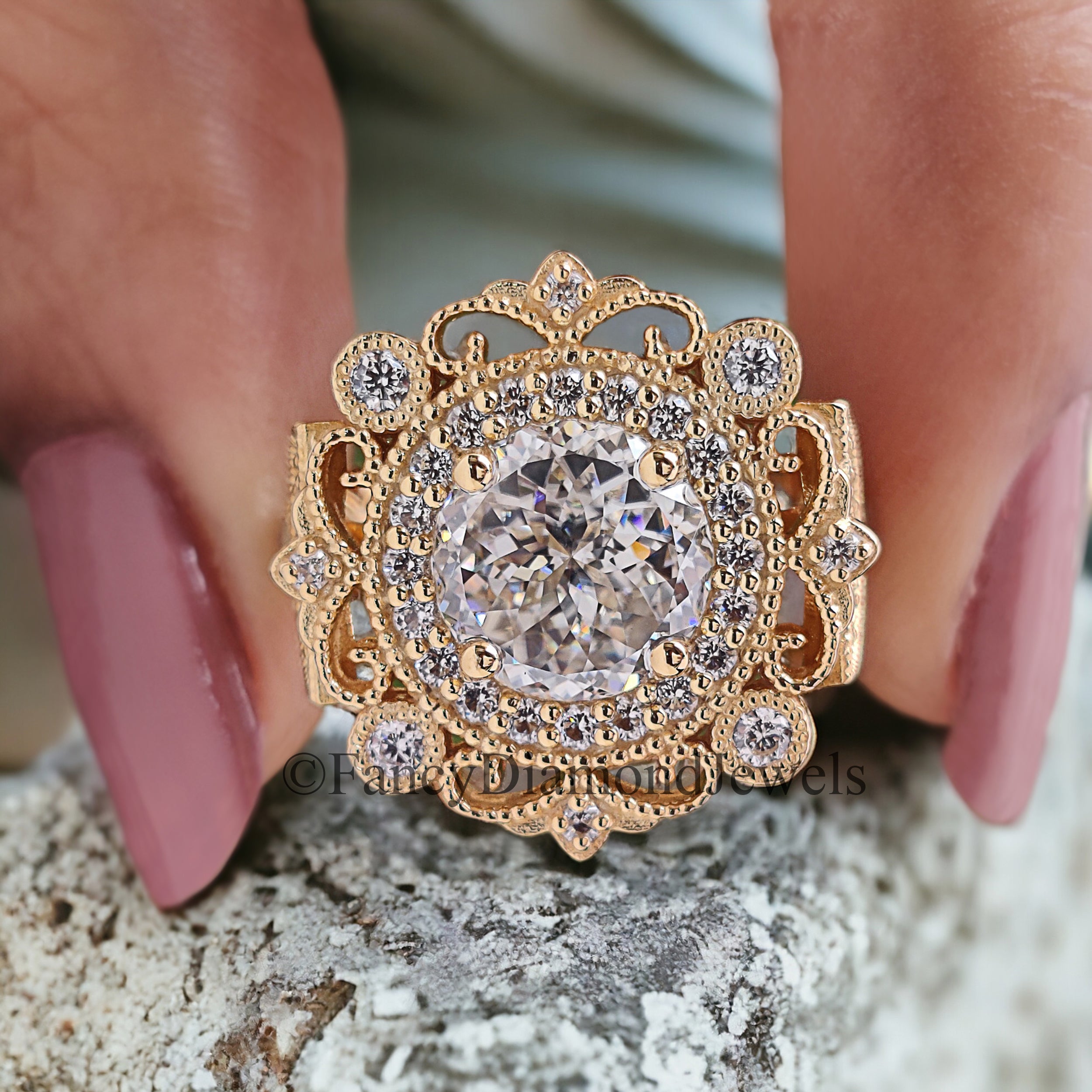 Vintage Filigree Engagement Ring Handmade Portuguese Cut Moissanite With Halo Design Perfect For Luxury Wedding Anniversary Gifts FD218