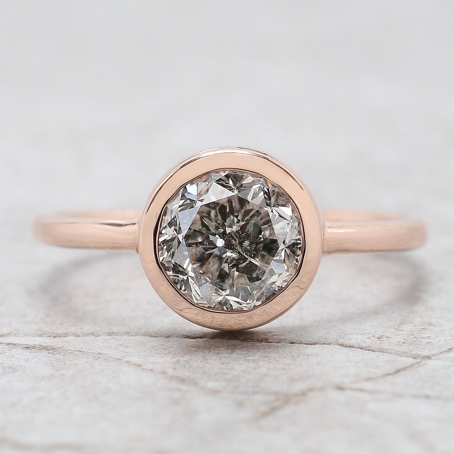 Round Cut Salt And Pepper Diamond Ring 1.55 Ct 7.05 MM Round Diamond Ring 14K Solid Rose Gold Silver Engagement Ring Gift For Her QL2650