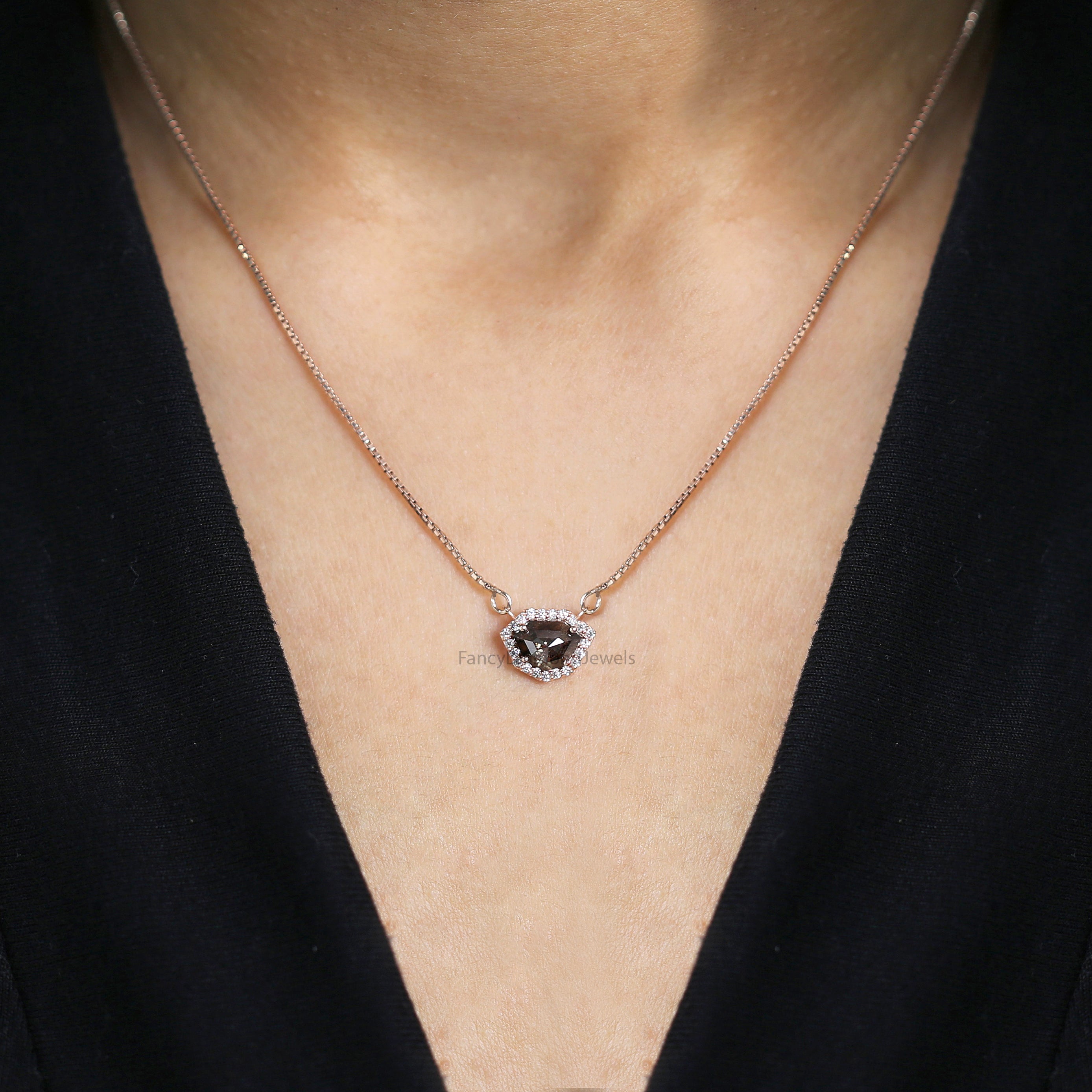 Shield Salt And Pepper Diamond Pendant, Unique Diamond Pendant, Salt And Pepper Diamond Pendant, Dangling Diamond Pendant, KD719