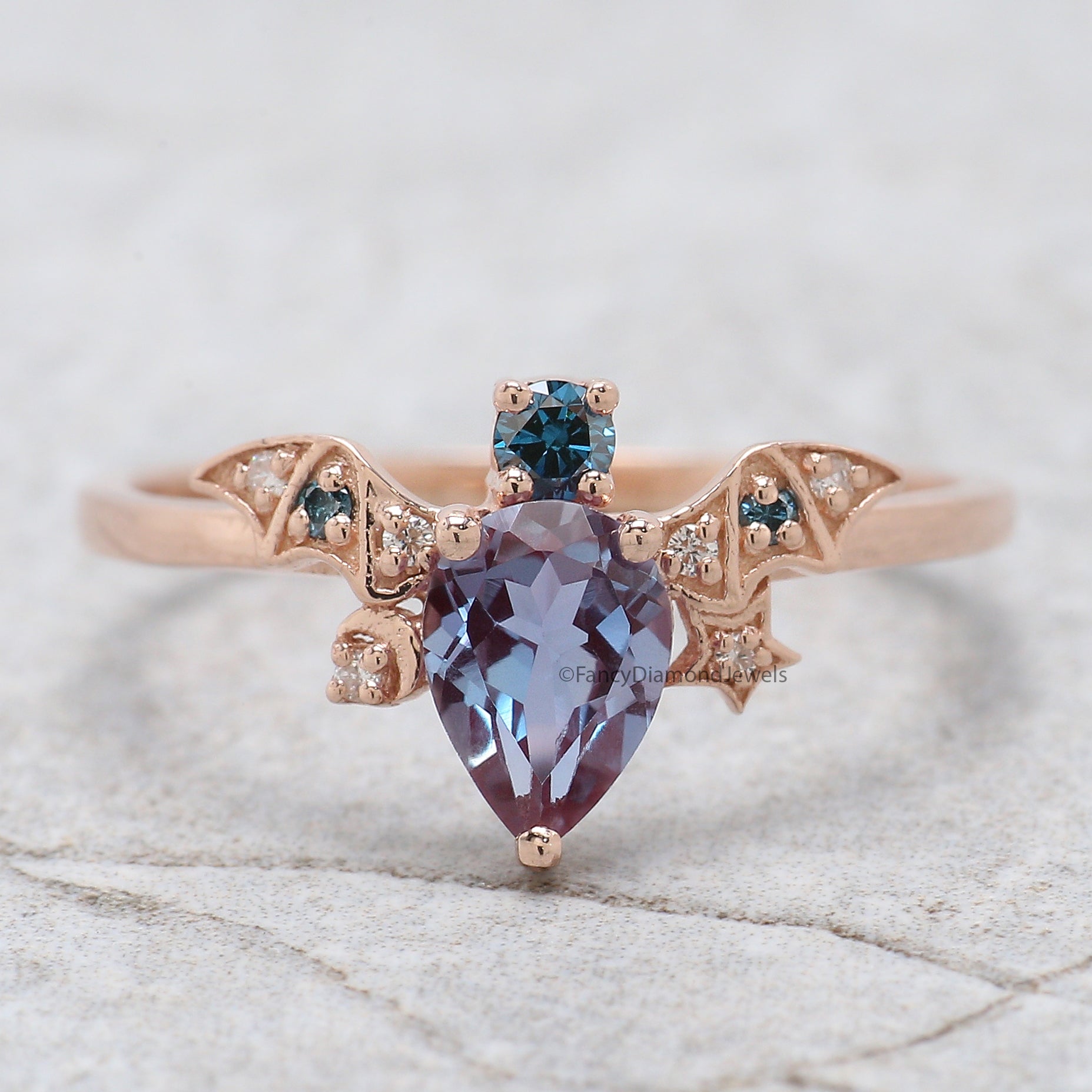 Vintage pear Alexandrite Engagement Ring 0.78 CT Pear Shaped Proposal Ring For Her Anniversary Gift Ring unique wedding ring For women FD263