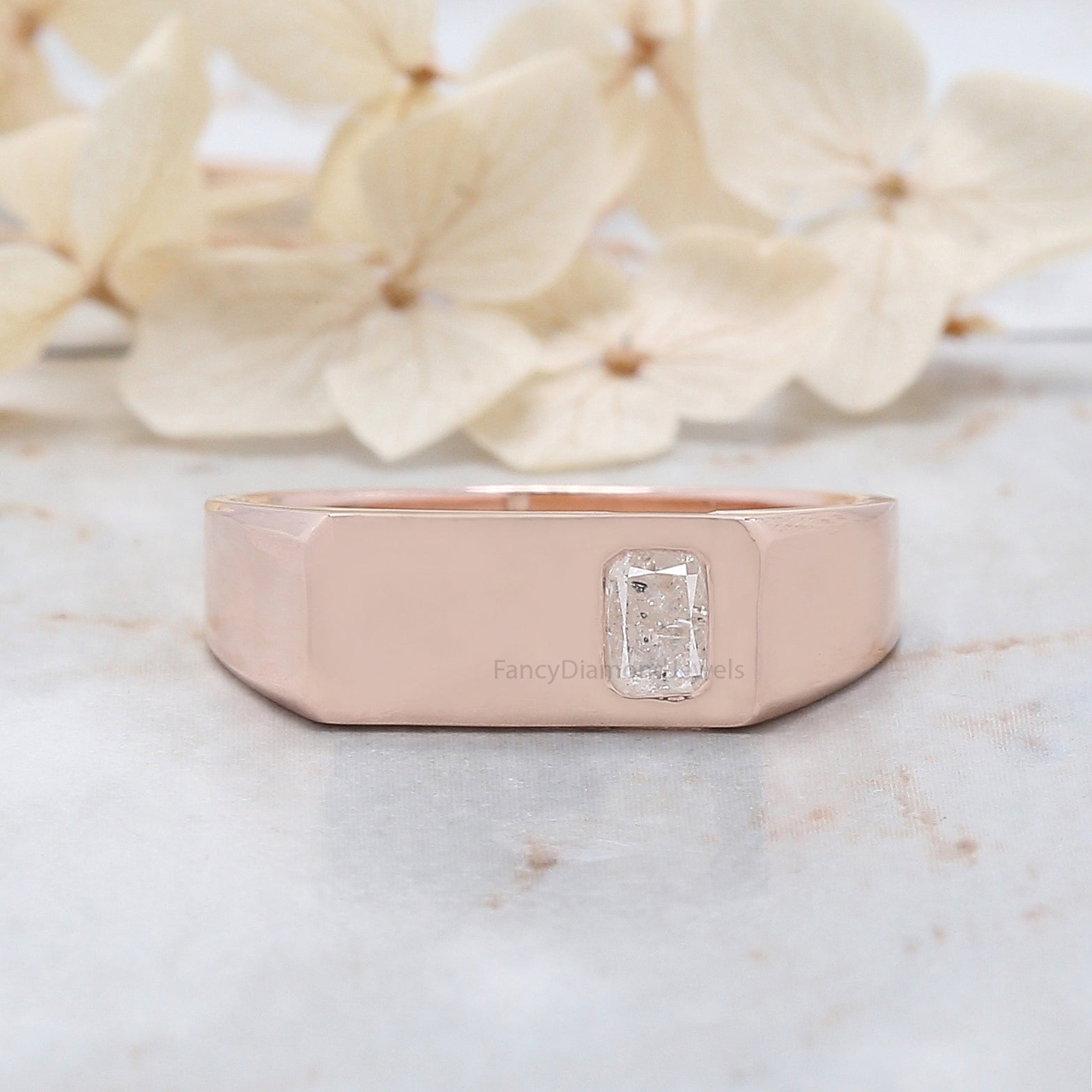 Emerald Diamond Band, Emerald Engagement Band, Grey Color Emerald Diamond Band, Emerald Solitaire Band, Emerald Grey Diamond Band, KDN7497