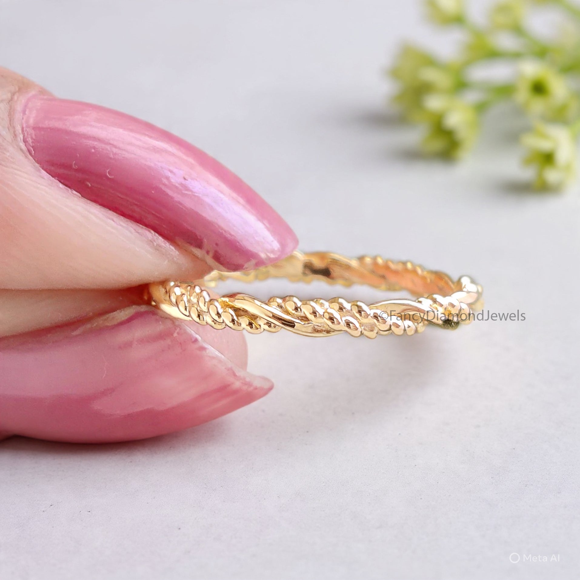 Twisted Style braided Handmade Filled Stackable Band Yellow Gold Unique Wedding Band Minimal Dainty Stacking Band Gift For Her FD542