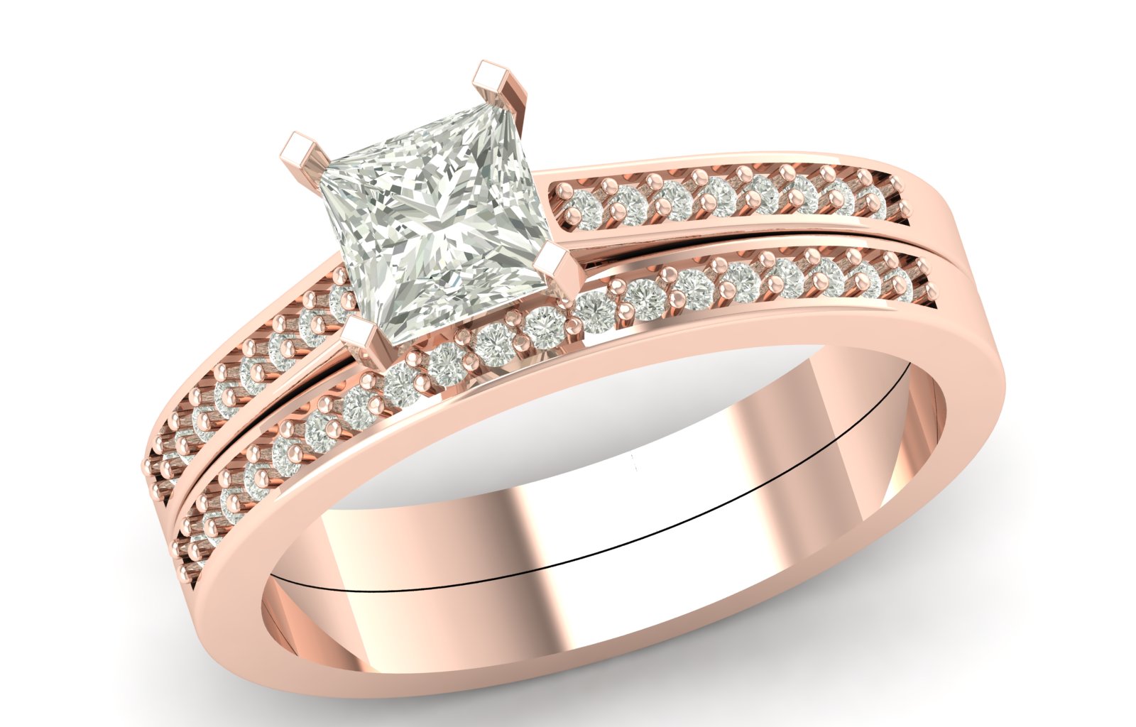 0.95 TW Unique Princess Cut Lab Grown Diamond Ring Prong Set Engagement Ring Wedding Ring Set PR614