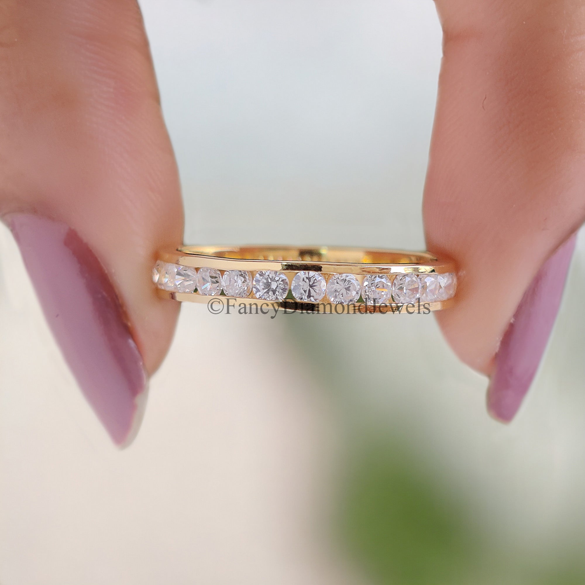 Stunning Round Cut Moissanite Wedding Band In Channel Setting Half Eternity Style Wedding Band Anniversary Gift for Her Bridal Band FD46