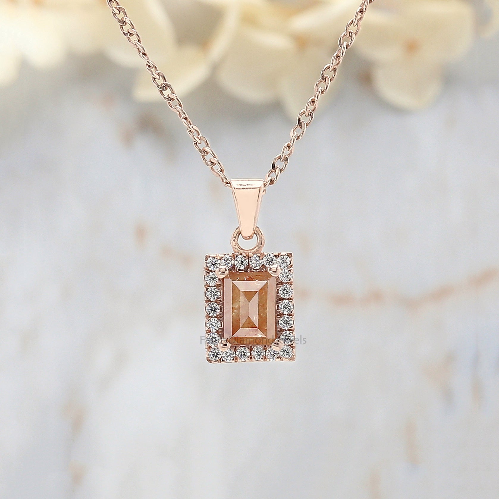 Baguette Brown Color Diamond Pendant 0.81 Ct 6.20 MM Baguette Shape Diamond Pendant 14K Solid Rose Gold Silver Engagement Pendant QN8980