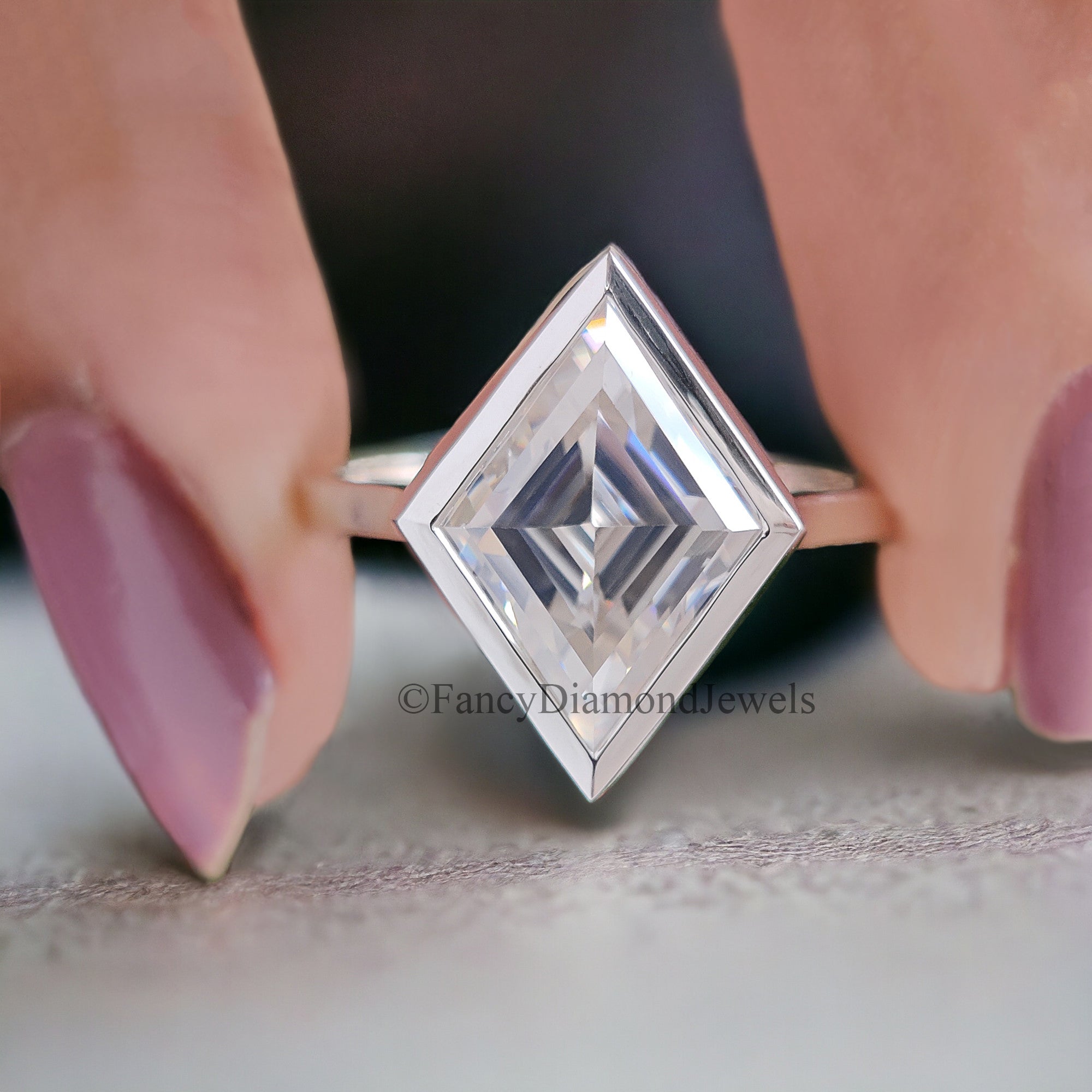 Antique 2.80 CT Lozenge Cut Near Colorless Moissanite Ring Bezel Set Solitaire Engagement Ring Unique Wedding Ring Anniversary Gift FD56