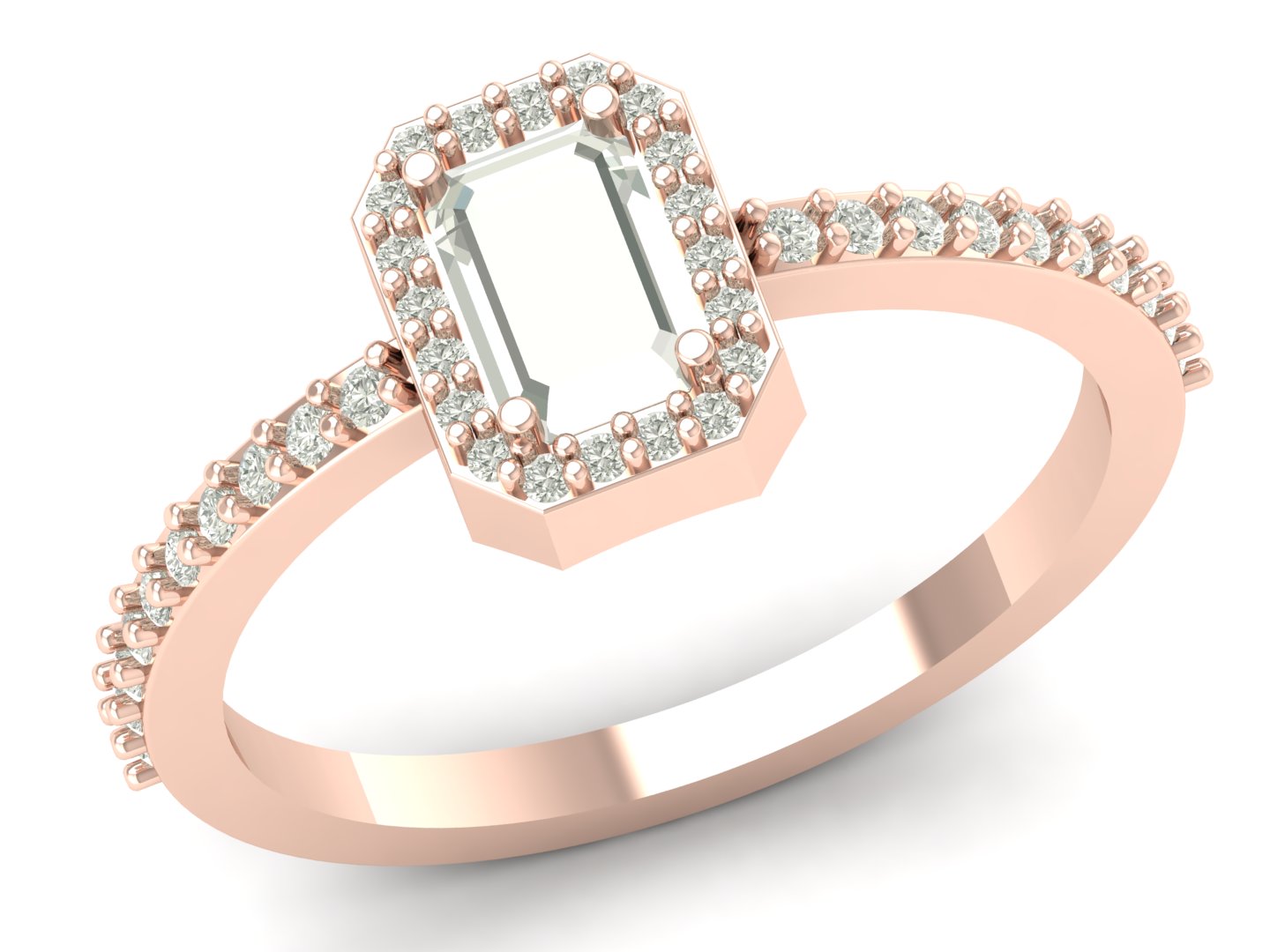 0.76 TW Unique Design Ring Emerald Cut Lab Grown Diamond Ring Halo Set Engagement Ring Wedding Ring PR613