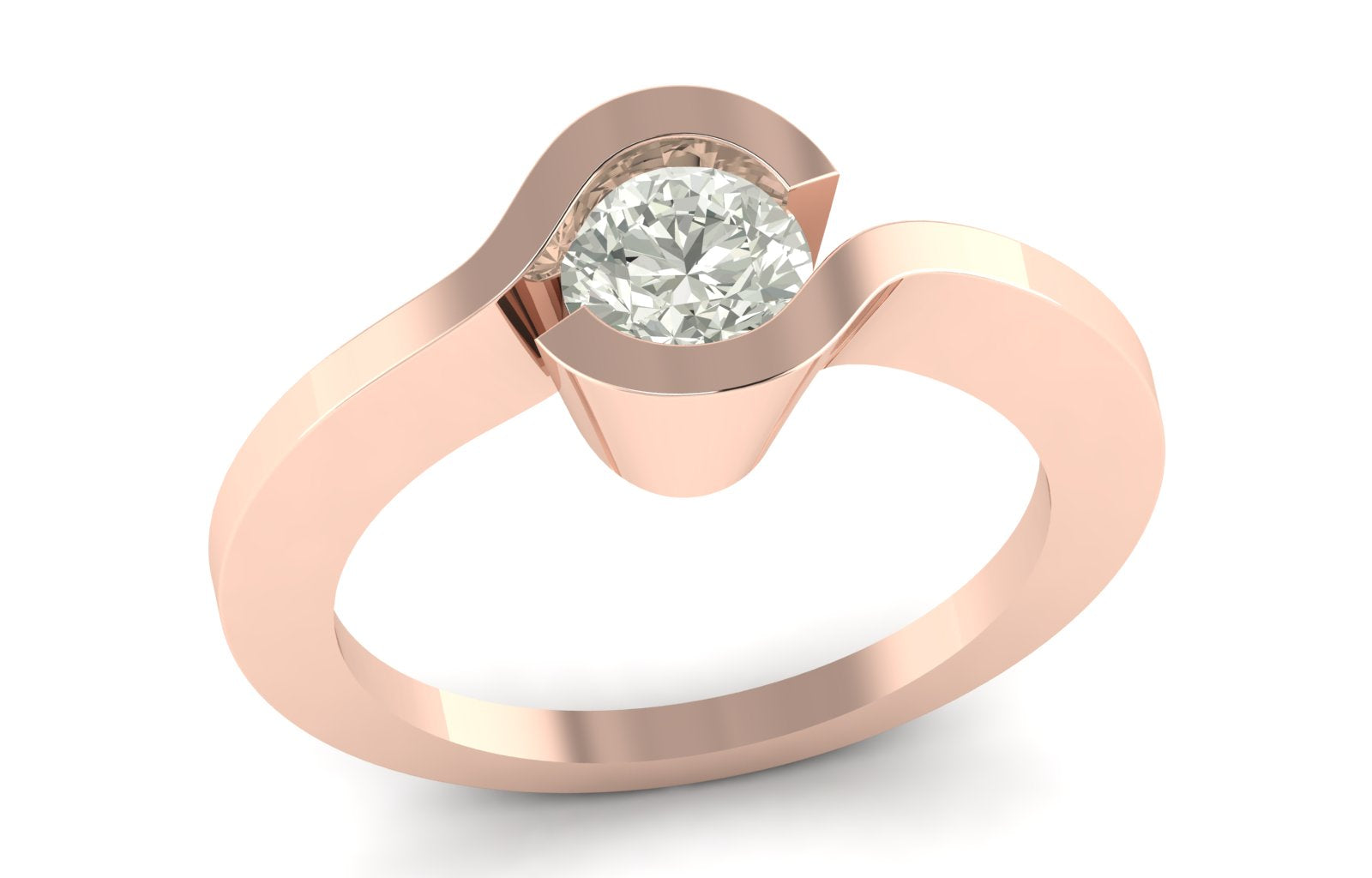 Unique Ring 0.81 TW Curved Solitaire Diamond Ring Round Cut Lab Grown Diamond Ring Engagement Ring Bridal Wedding Ring PR620