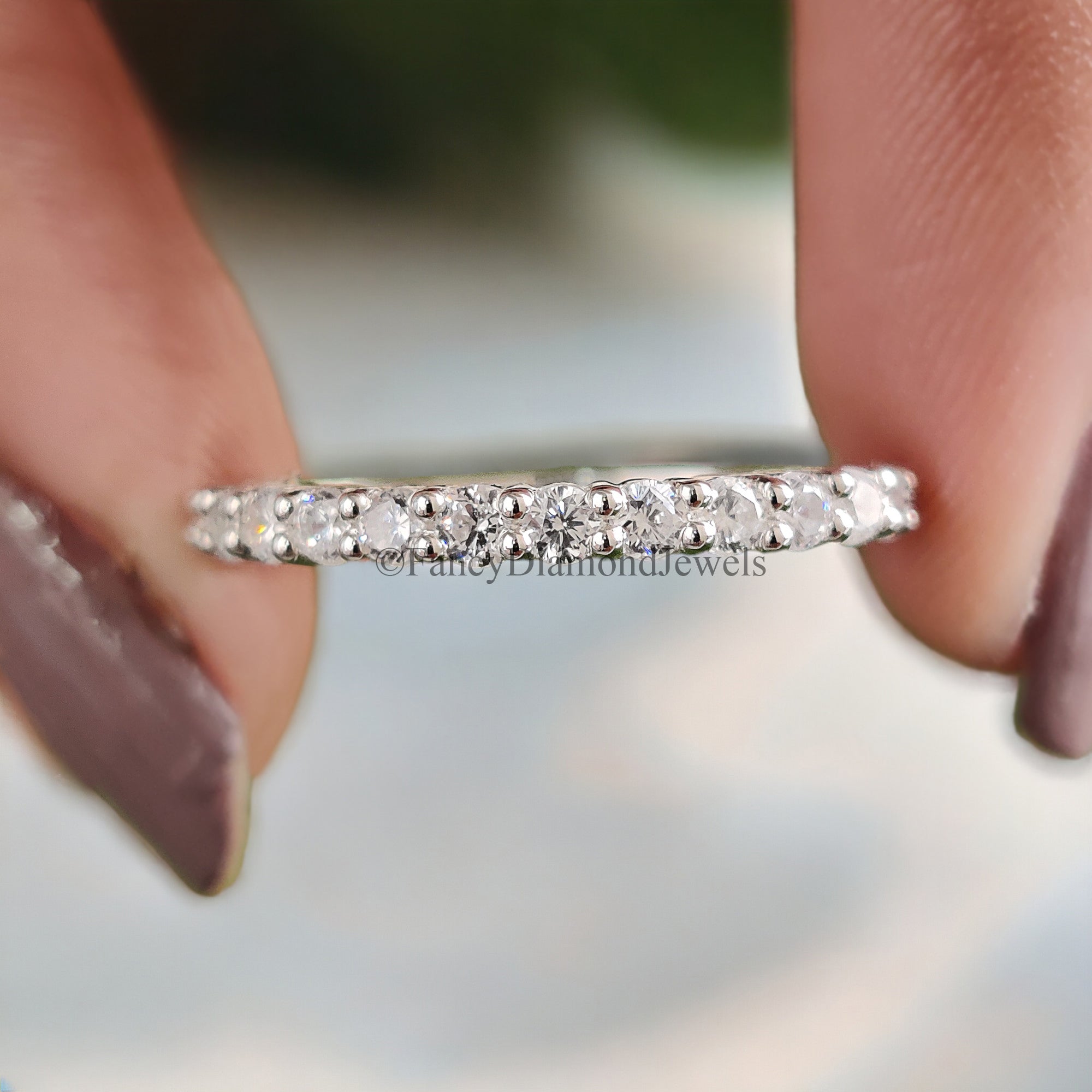 Round Brilliant Cut Colorless Moissanite Band 1.50/1.70/2.0 MM Eternity Wedding Band Half Eternity Anniversary Gift for Her Bridal Band FD21