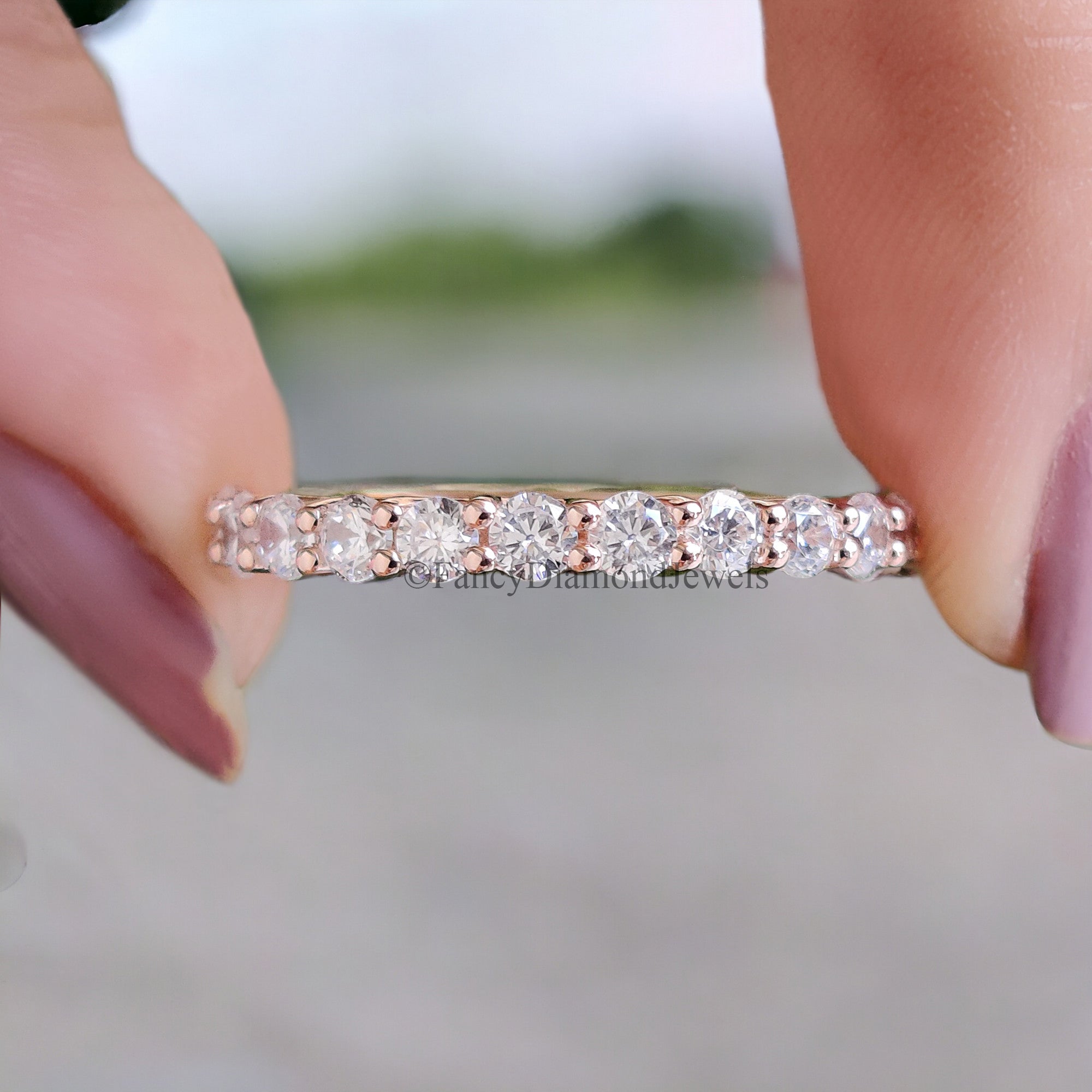 Round Brilliant Cut Colorless Moissanite Band 1.50/1.70/2.0/2.5 MM Full Eternity Wedding Band Anniversary Gift for Her Bridal Band FD35