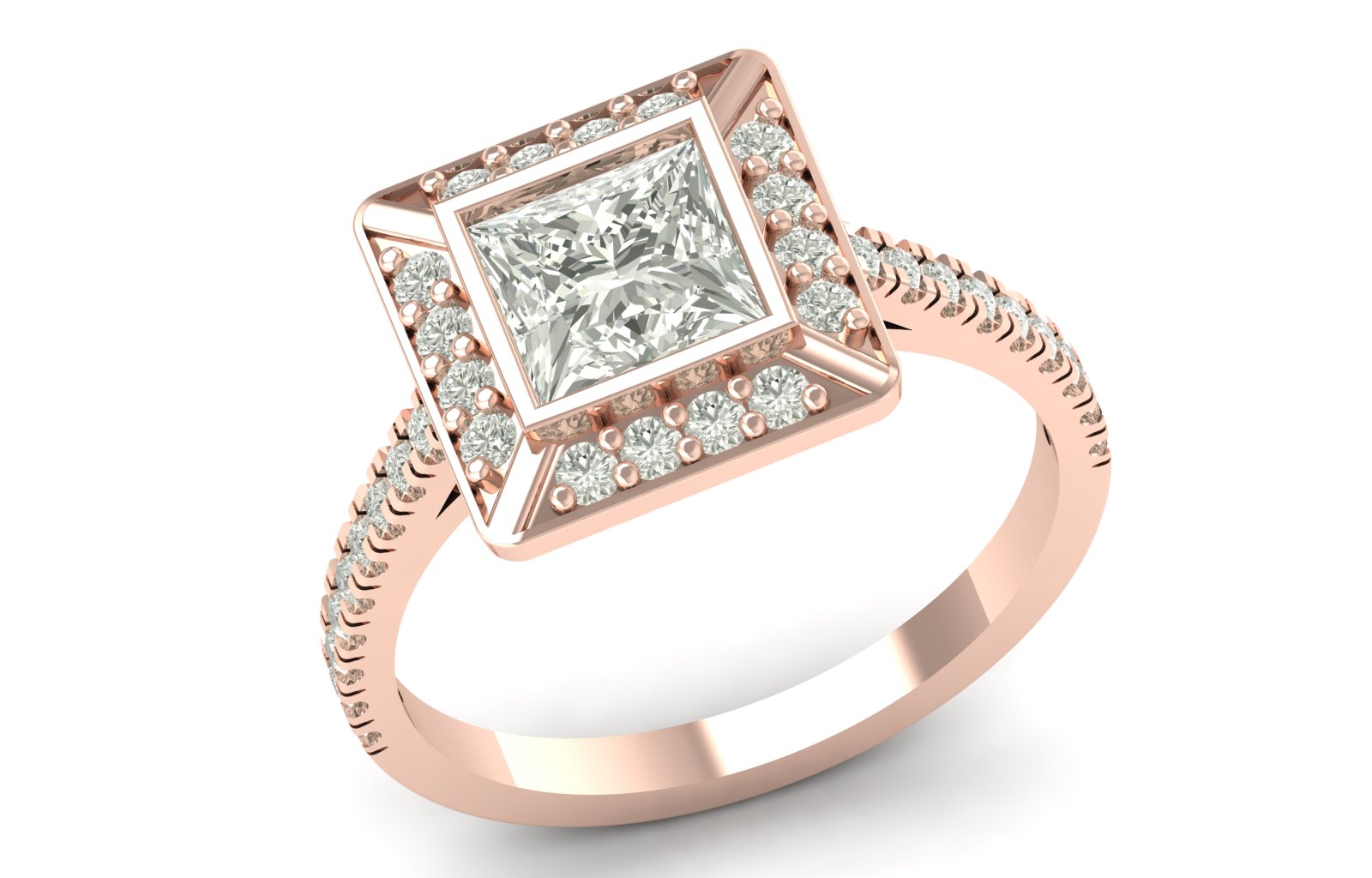 1.75 TW Unique Princess Cut Lab Grown Diamond Ring Halo & Bezel Set Engagement Ring Wedding Ring PR638