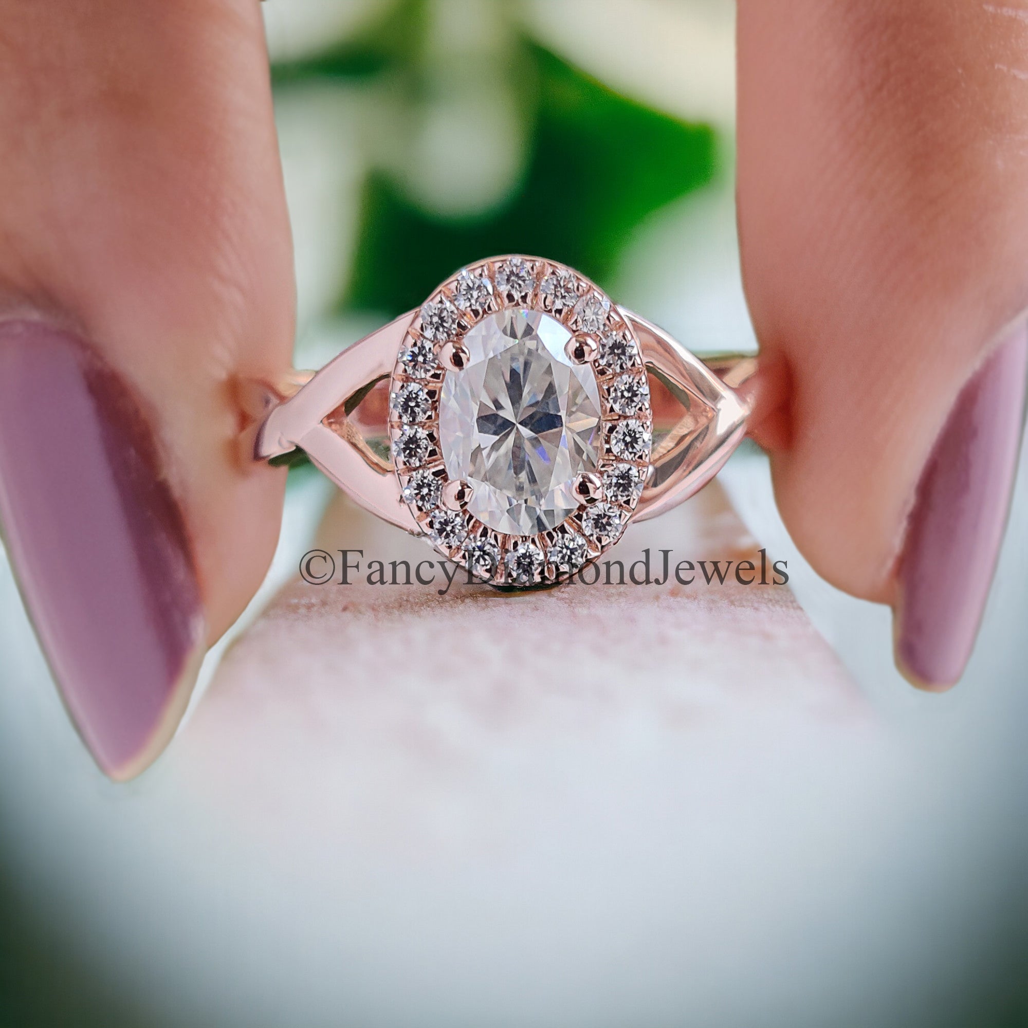 0.70 CT Oval Cut Moissanite Solitaire Ring 14K Rose Gold Engagement Ring Halo Setting Statement Ring Gift For Her Anniversary Ring FD96