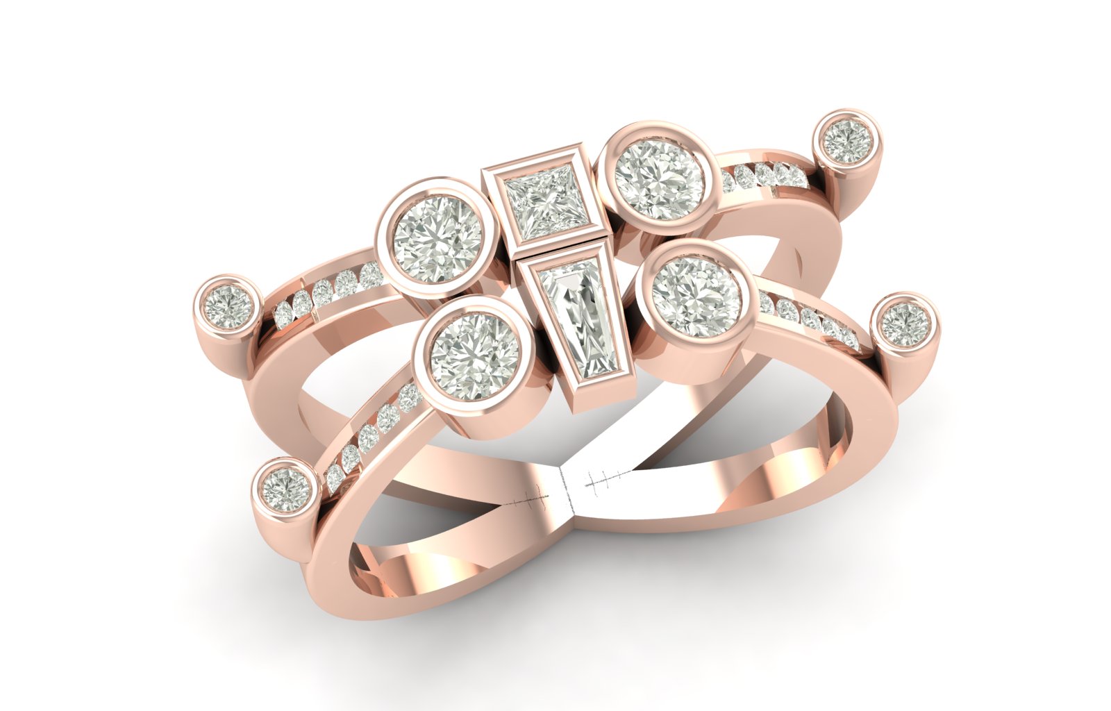 0.71 TW Unique Round Cut Lab Grown Diamond Ring Bezel Set Engagement Ring Split Band Wedding Ring PR609