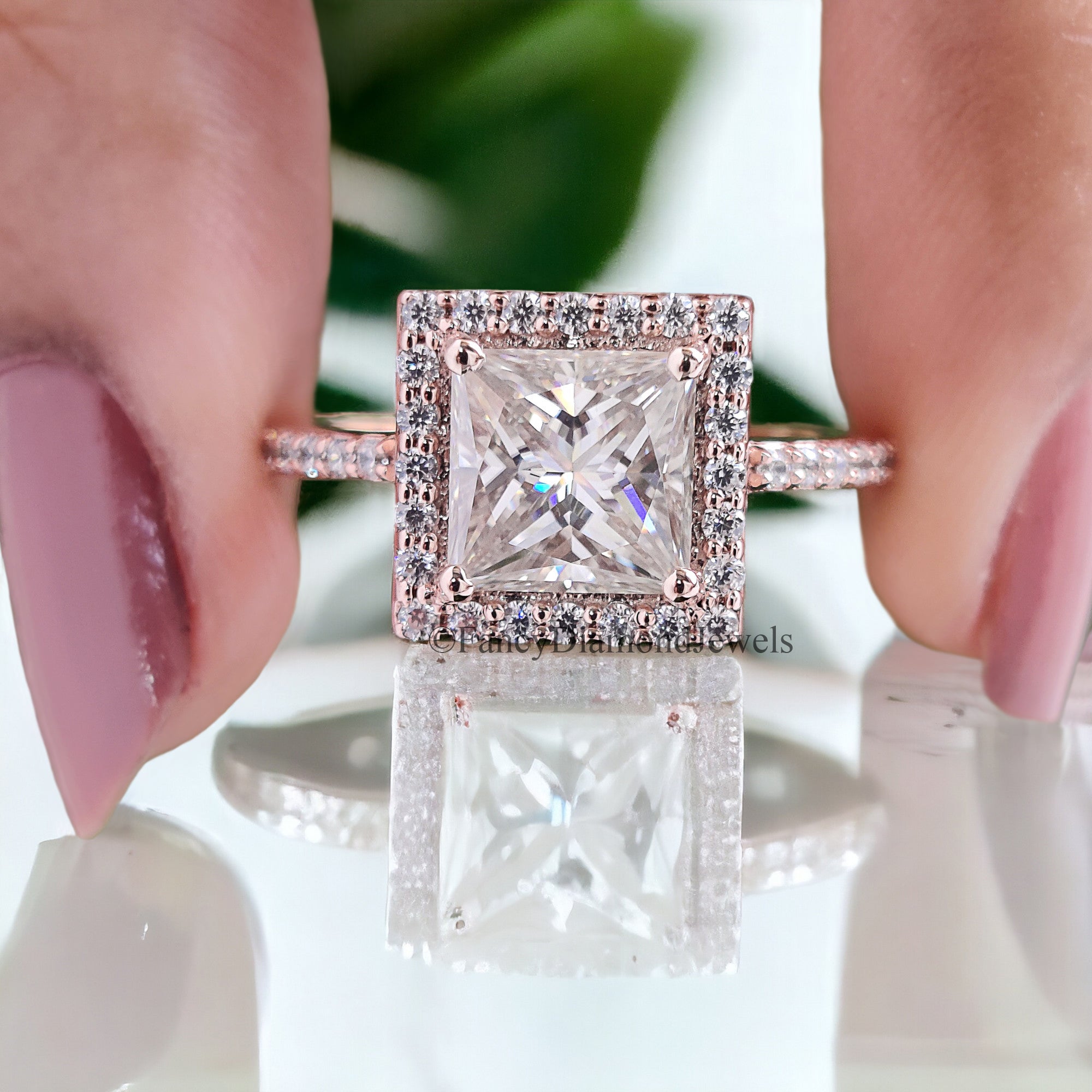 1.70 CT Princess And Round Cut Colorless Moissanite Halo Engagement Ring Prong Set Wedding Ring Cathedral Ring Anniversary Gift Ring FD103