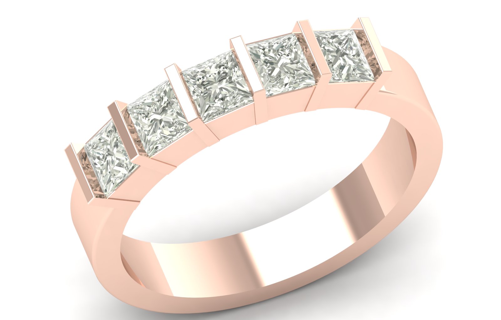 1.34 TW 5 Stone Wedding Band Prong Setting Band Princess Cut Lab Grown Diamond Band Engagement Band Bridal Wedding Band PR631