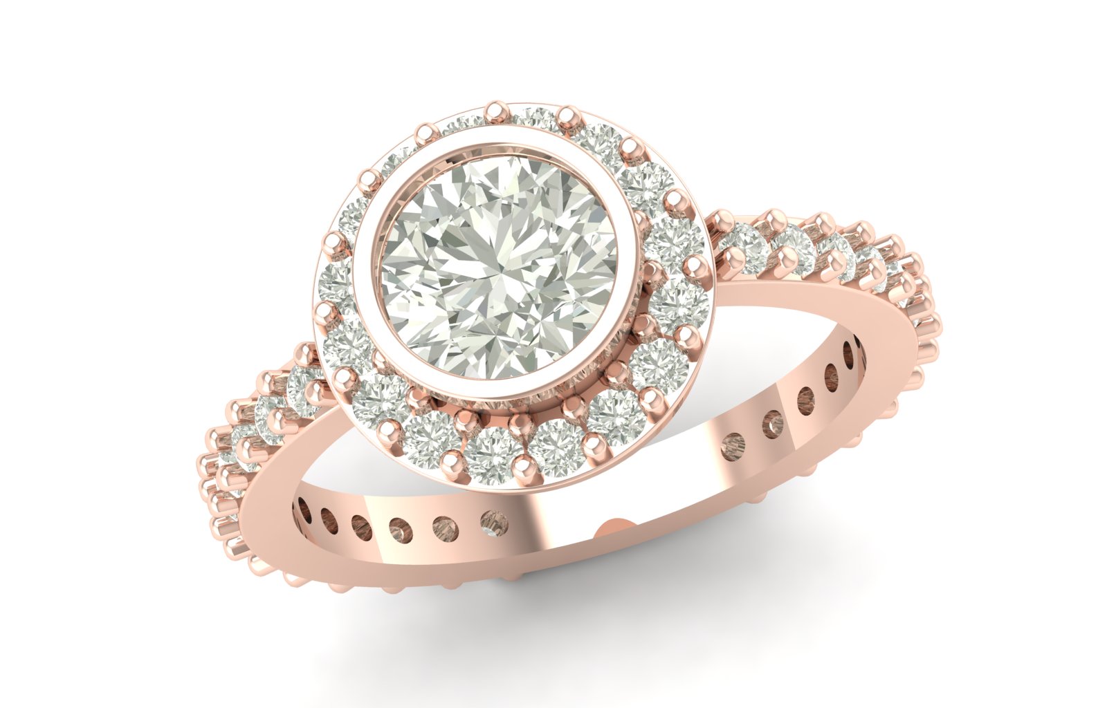 2.08 TW Round Cut Lab Grown Diamond Ring Bezel & Halo Setting Engagement Ring Bridal Wedding Ring Solitaire Ring PR629