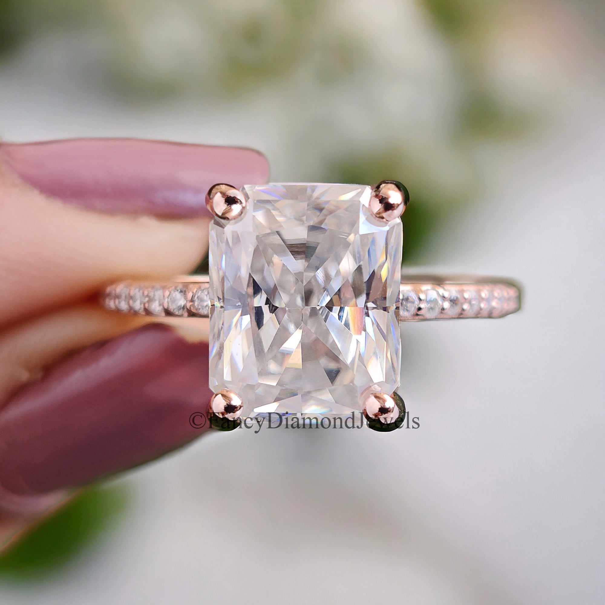 Radiant Cut Colorless Moissanite 3.90 TW Pave Setting Engagement Ring Wedding Ring 14K White Gold Moissanite Engagement Ring Bridal Set FD30