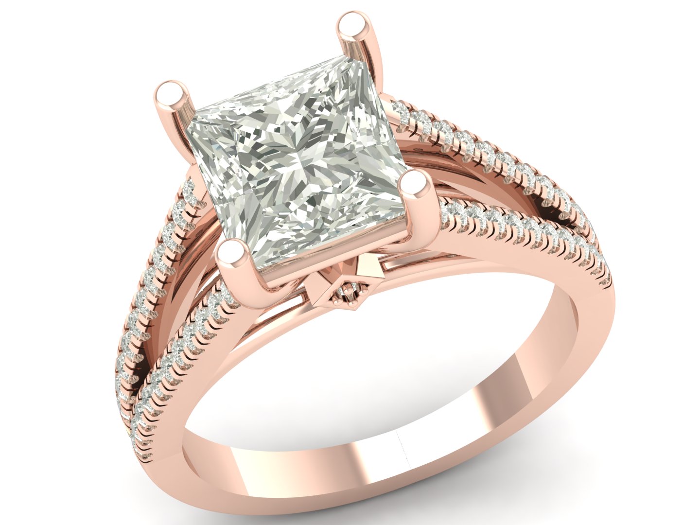 3.51 TW Unique Design Ring Princess Cut Lab Grown Diamond Ring Prong Set Engagement Ring Split Band Wedding Ring PR616