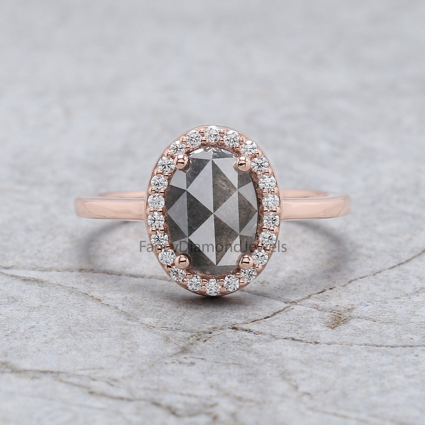 Oval Cut Salt And Pepper Diamond Ring 1.60 Ct 8.91 MM Oval Diamond Ring 14K Solid Rose Gold Silver Oval Engagement Ring Gift For Her QL2123